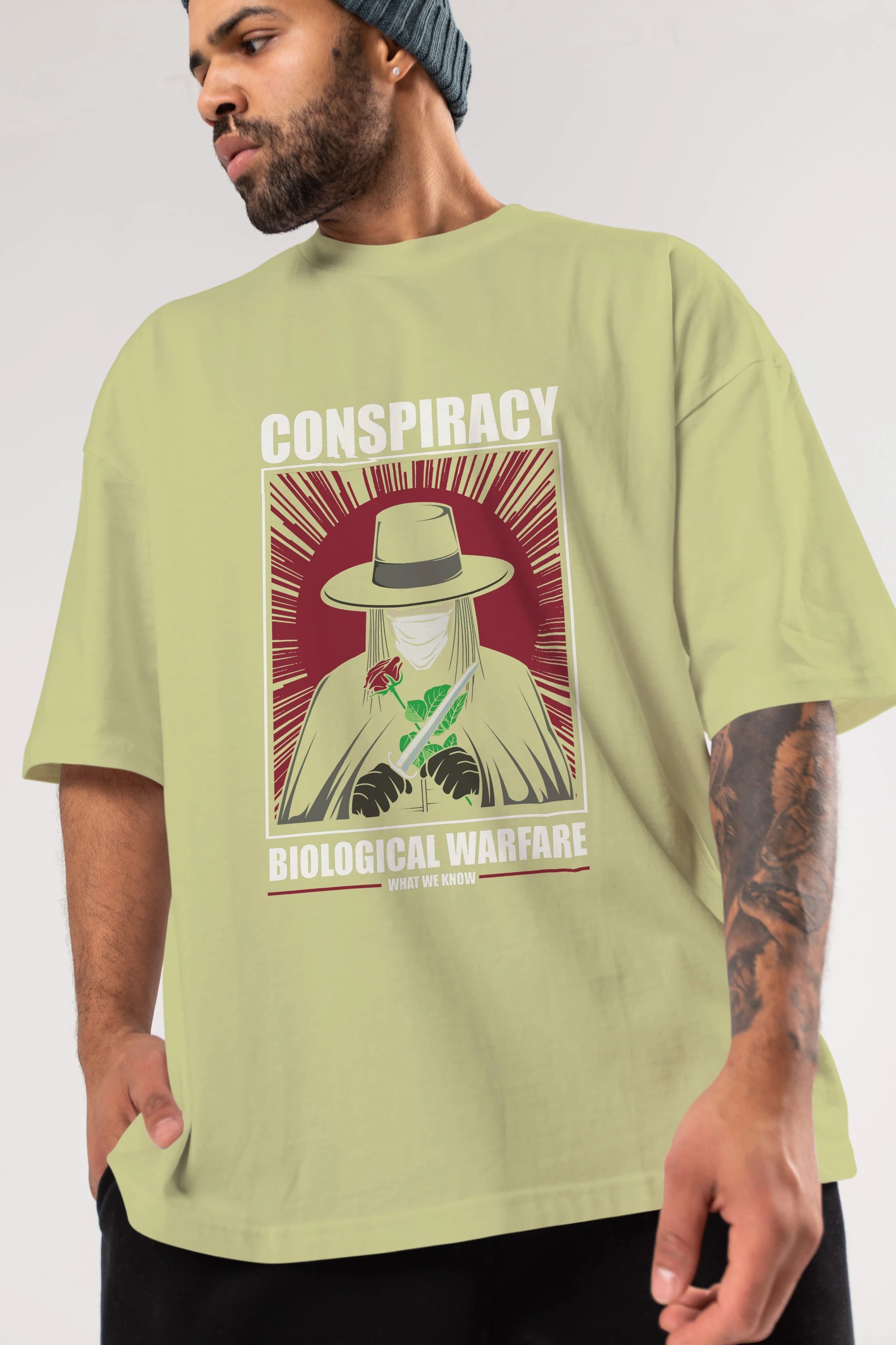 Vendetta Masker Ön Baskılı Oversize t-shirt Erkek Kadın Unisex %100 Pamuk tişort