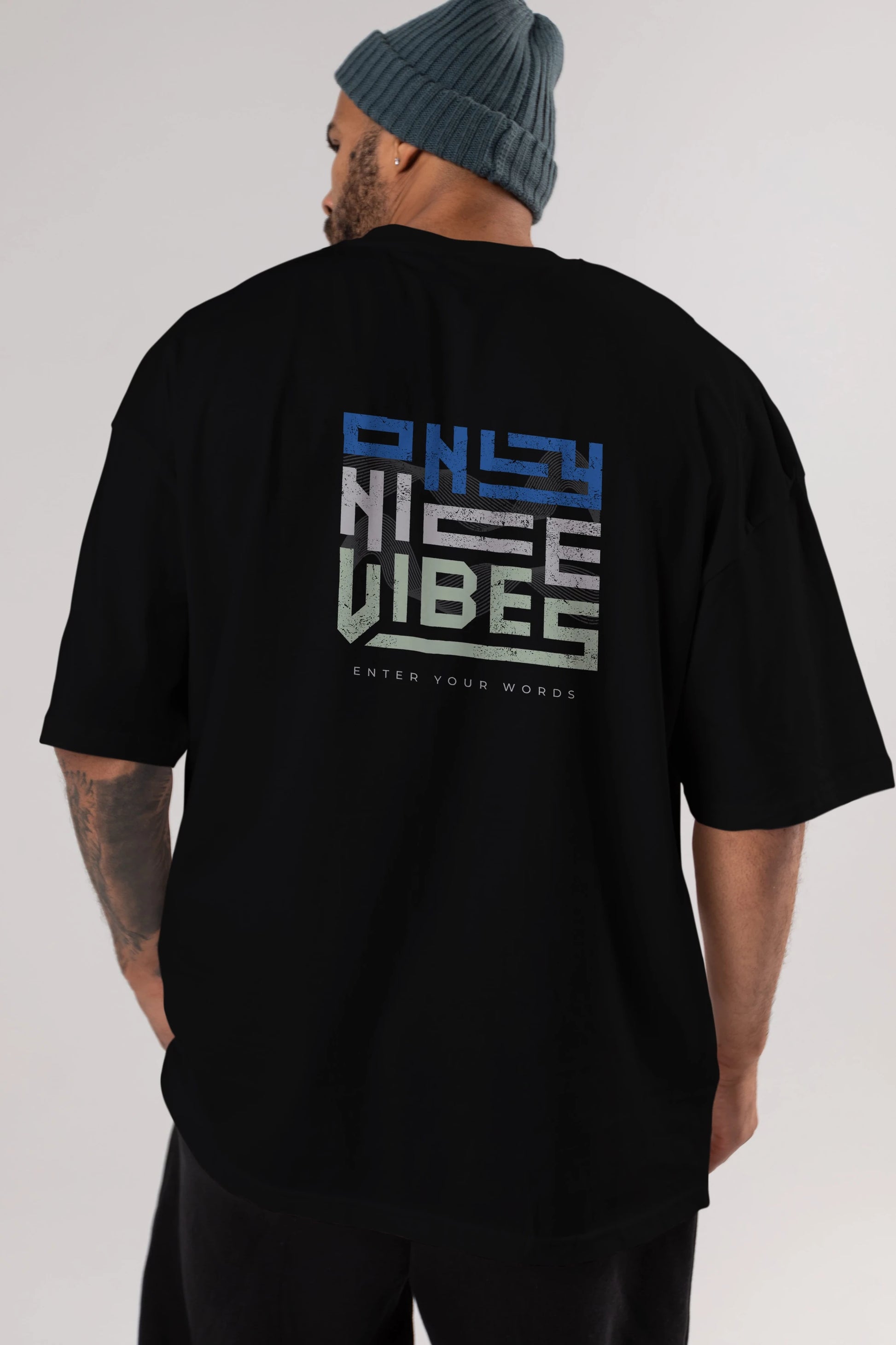 Only Nice Vibes Arka Baskılı Oversize t-shirt Erkek Kadın Unisex