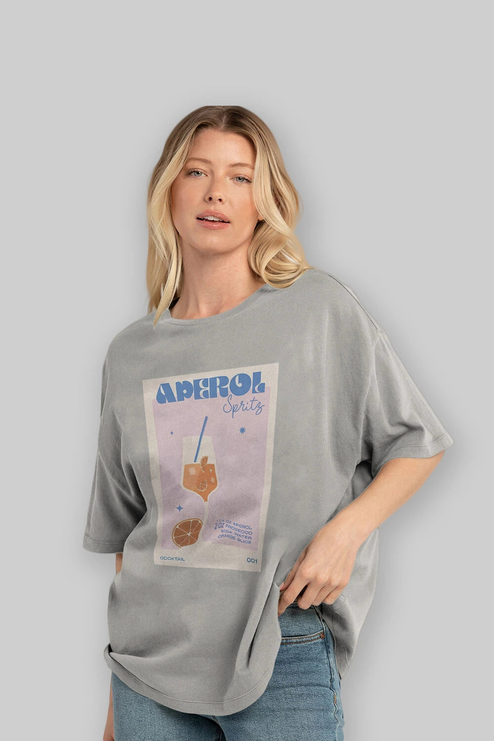 Aperol Spritz Ön Baskılı Oversize t-shirt Erkek Kadın Unisex %100 Pamuk Bisiklet Yaka tişort