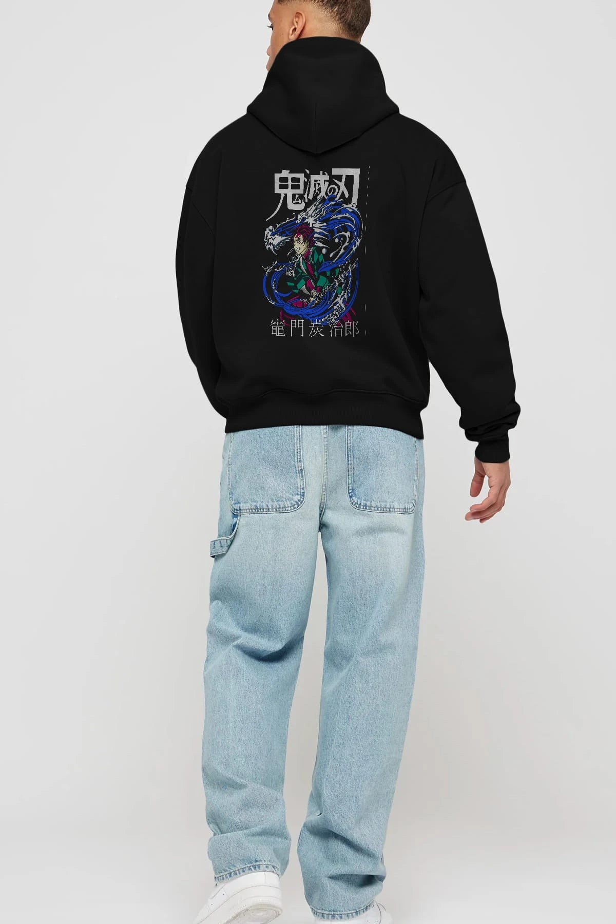 TANJIRO KAMADO 2 Anime Arka Baskılı Hoodie Oversize Kapüşonlu Sweatshirt Erkek Kadın Unisex