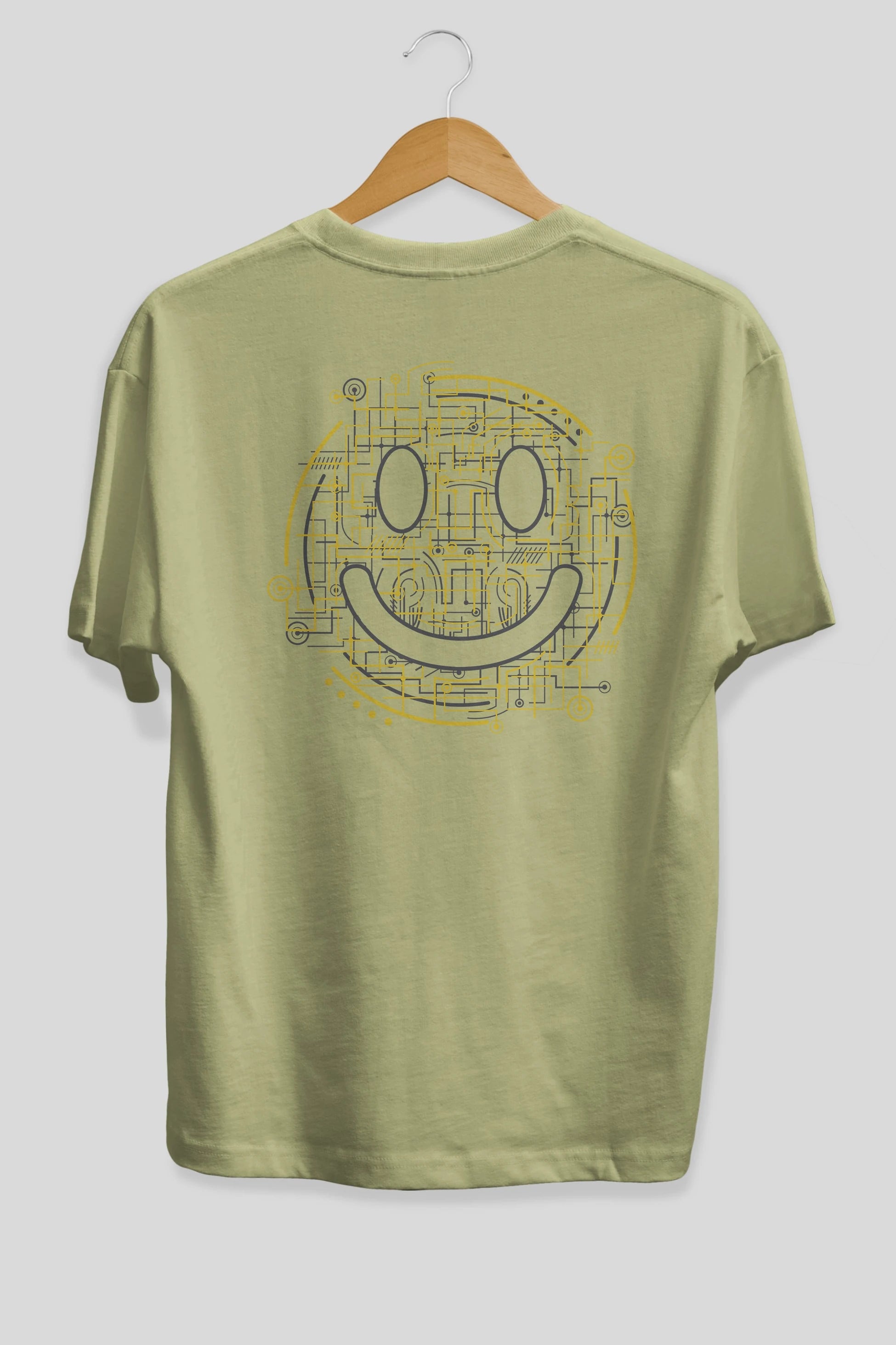 Electric Smiley Arka Baskılı Oversize t-shirt %100 pamuk Erkek Kadın Unisex