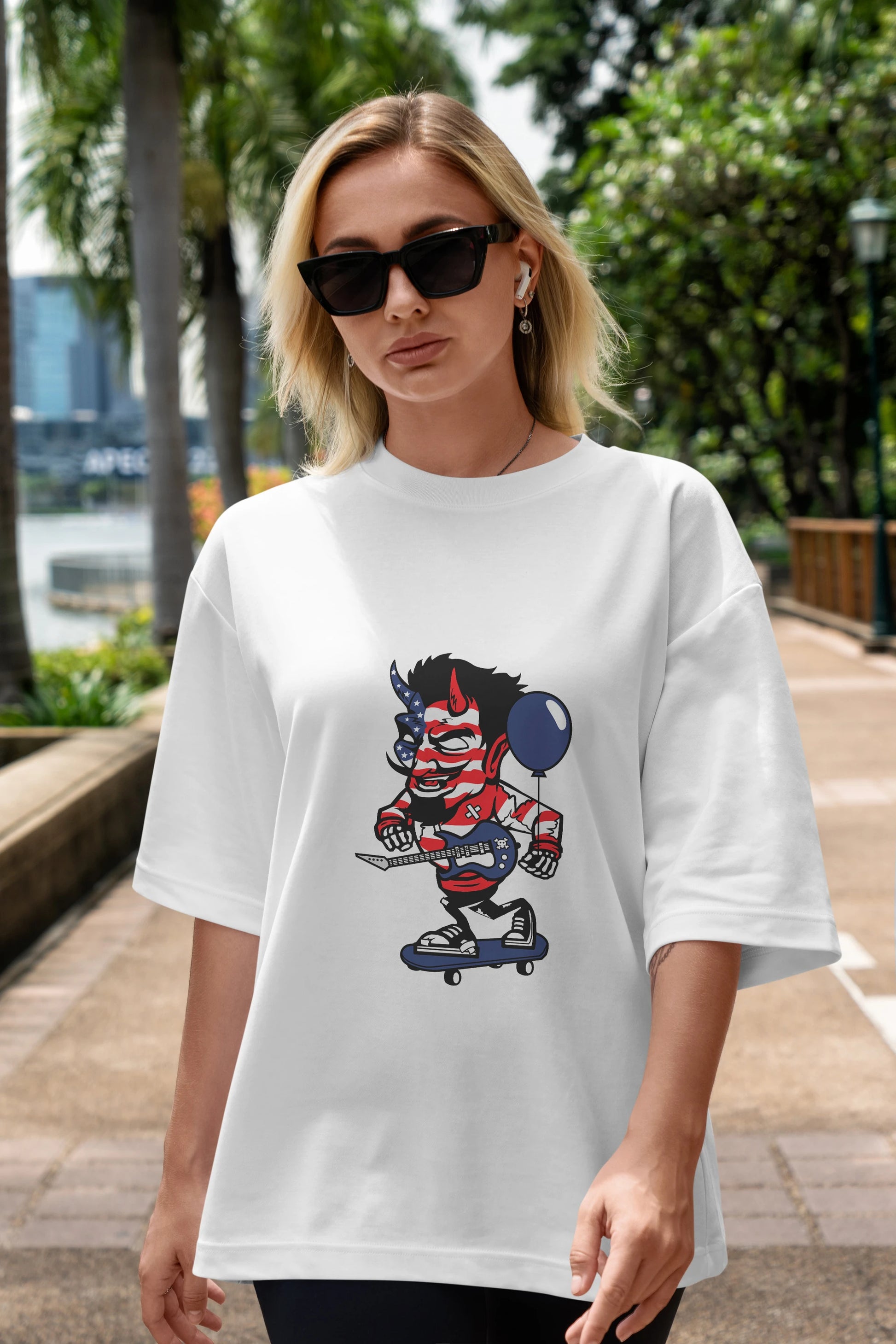 American Devil Skater Ön Baskılı Oversize t-shirt Erkek Kadın Unisex %100 Pamuk tişort