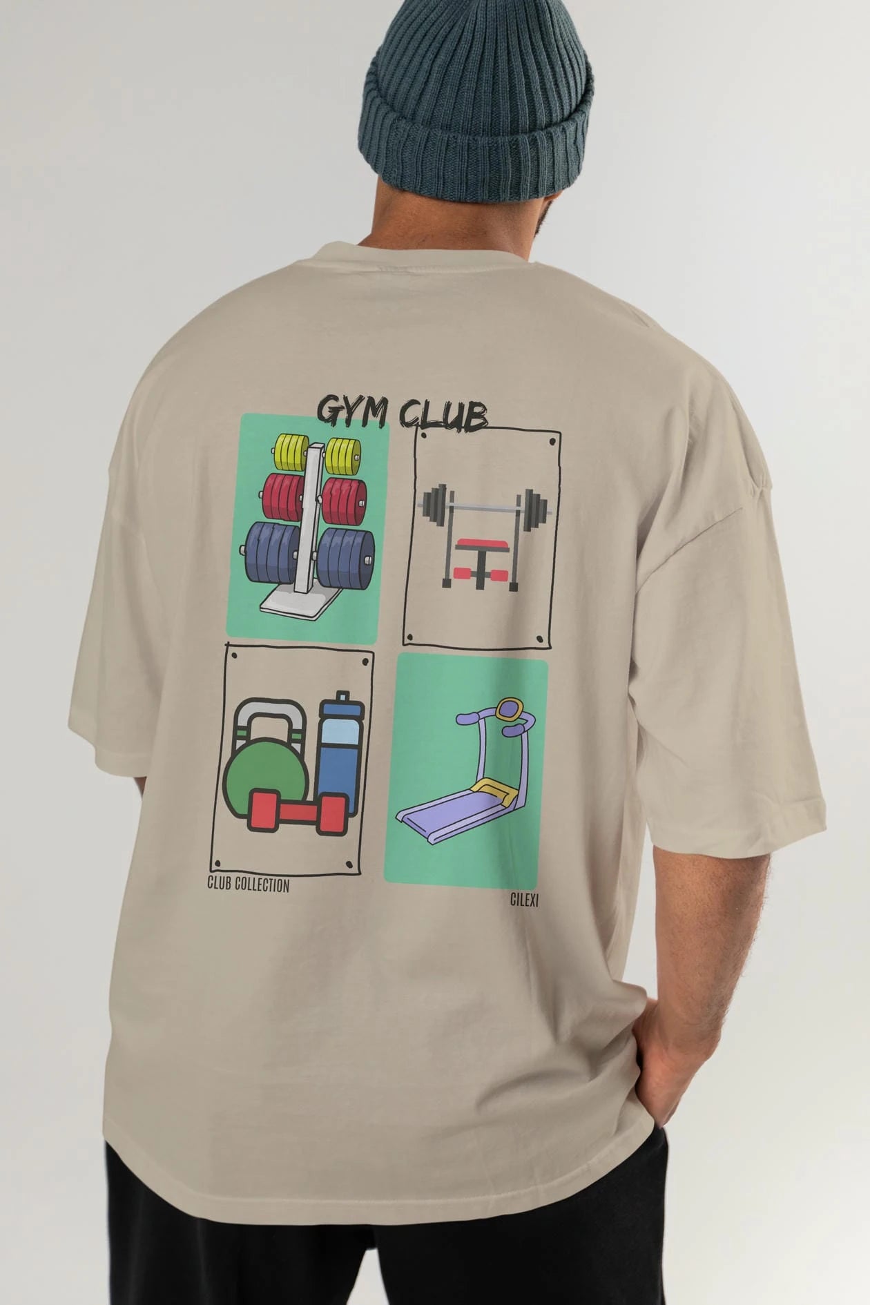 Gym Club Arka Baskılı Oversize t-shirt Erkek Kadın %100 Pamuk Bisiklet Yaka tişort