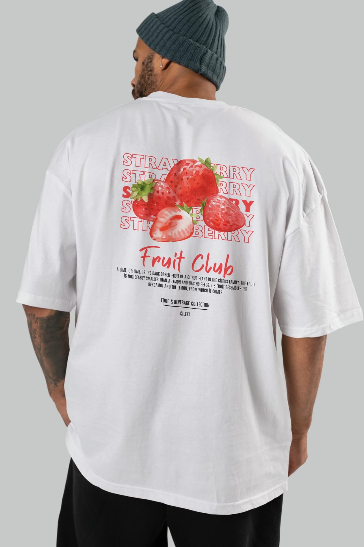 Strawberry Arka Baskılı Oversize t-shirt Erkek Kadın Pamuk Bisiklet Yaka tişort