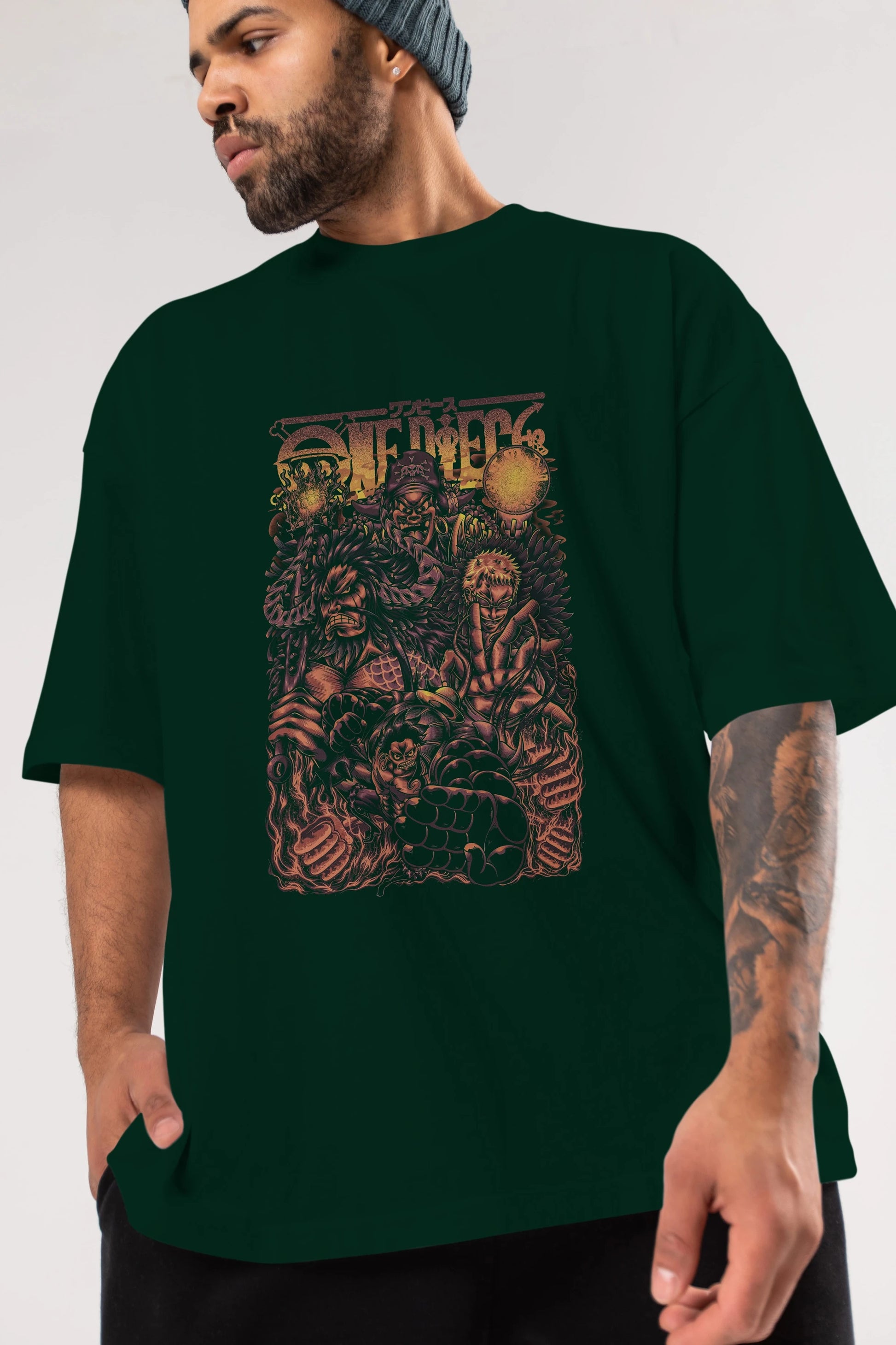 ONE PIECE Anime Ön Baskılı Oversize t-shirt %100 pamuk Erkek Kadın Unisex