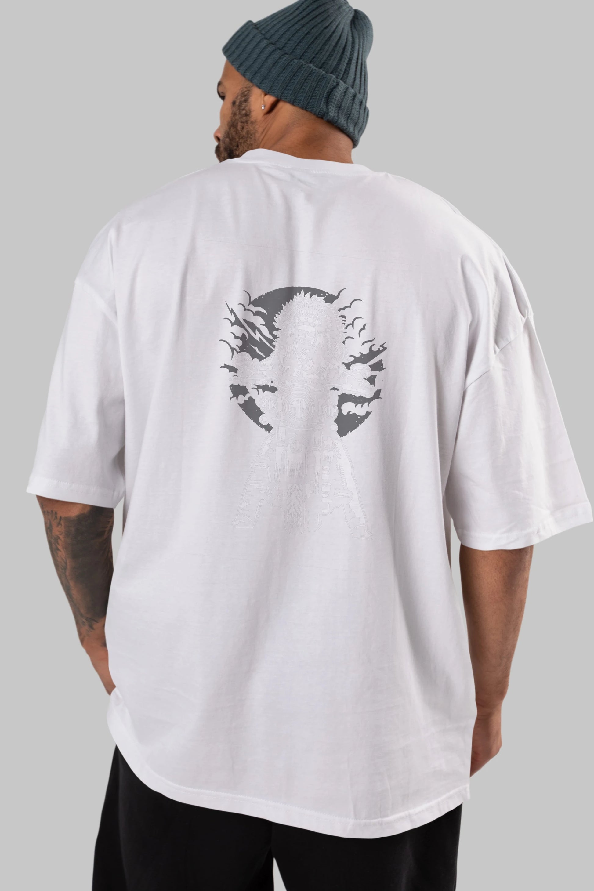 Indian Chief Motorcycle Arka Baskılı Oversize t-shirt Erkek Kadın Unisex %100 Pamuk