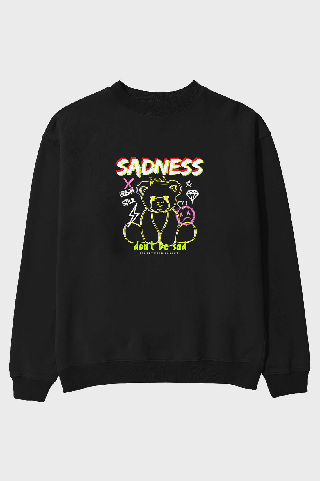 Teddy Bear Sadness Ön Baskılı Oversize Sweatshirt Erkek Kadın Unisex