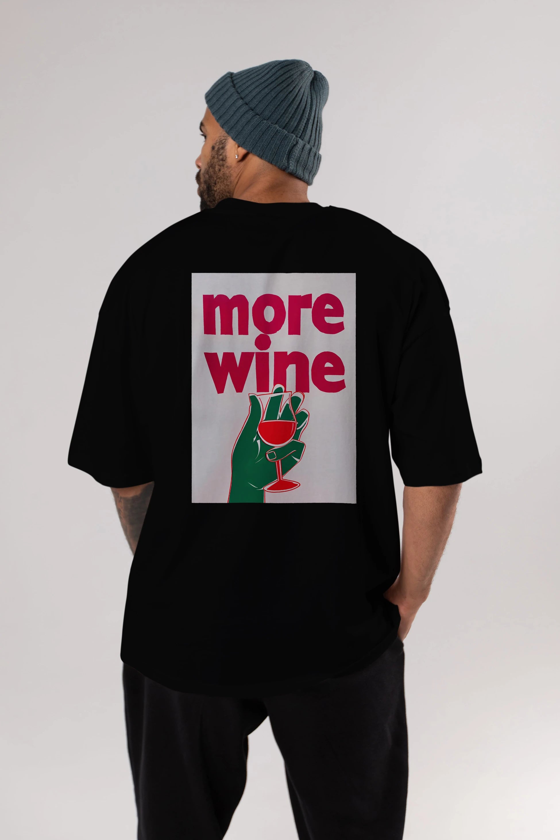 More Wine 3 Arka Baskılı Oversize t-shirt Erkek Kadın Unisex %100 Pamuk Bisiklet Yaka tişort