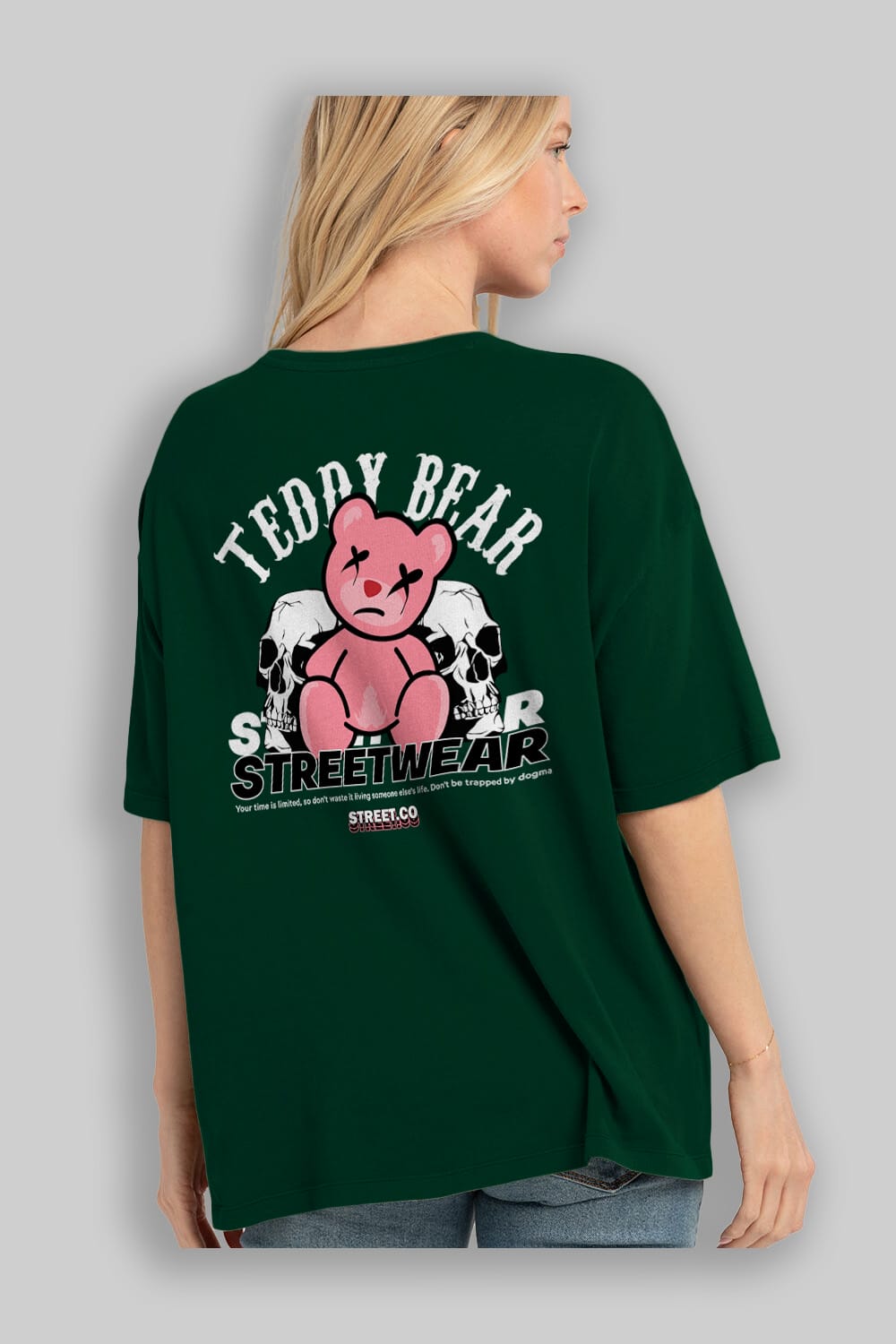 Teddy Bear Streetwear 2 Arka Baskılı Oversize t-shirt Erkek Kadın Unisex