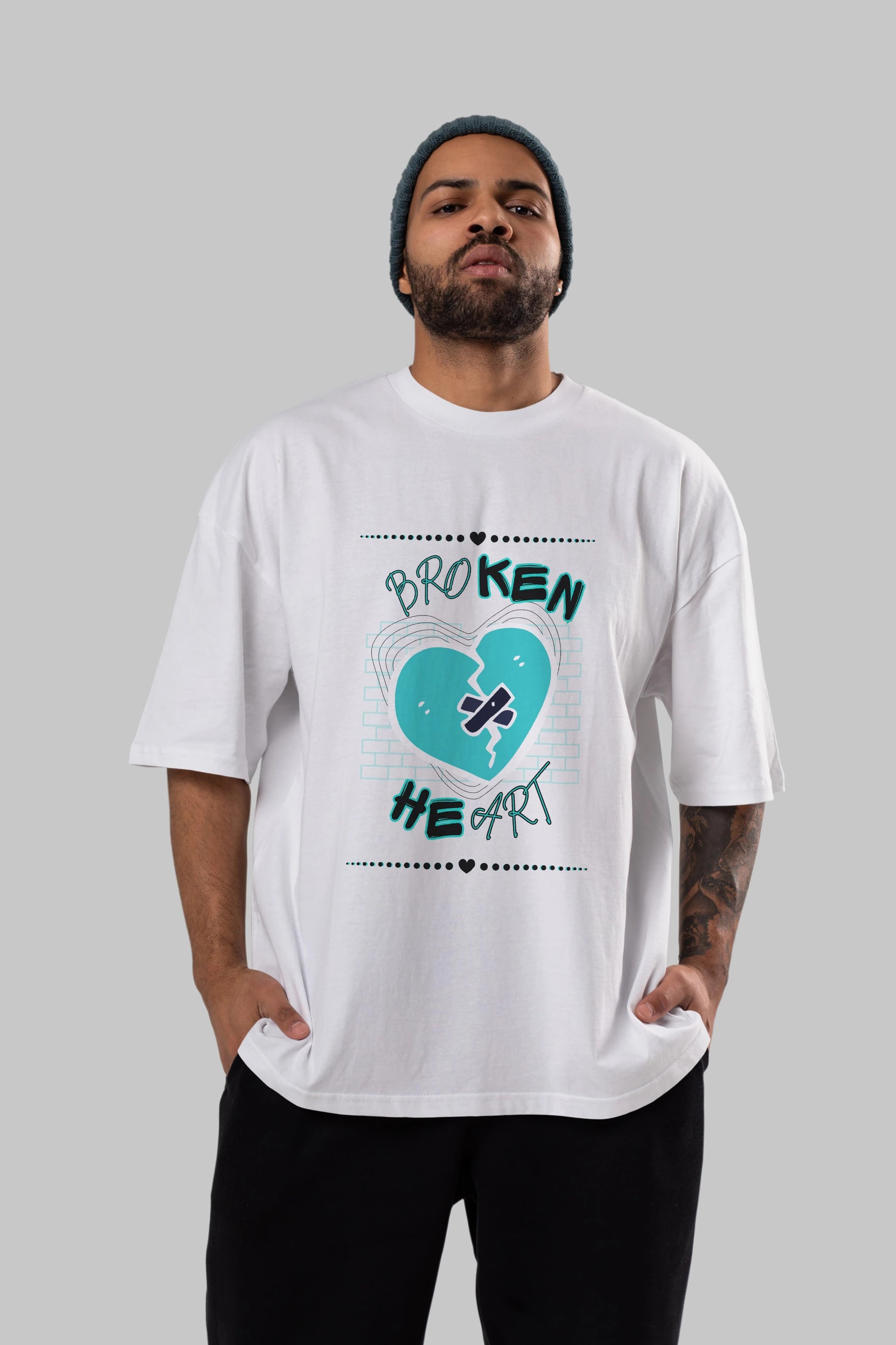 Broken Heart Yazılı Ön Baskılı Oversize t-shirt Erkek Kadın Unisex