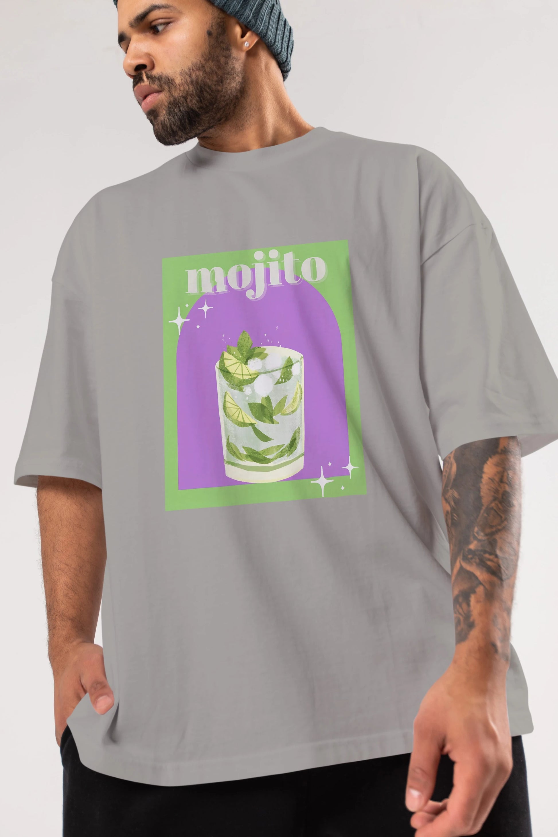 Mojito 3 Ön Baskılı Oversize t-shirt Erkek Kadın Unisex %100 Pamuk Bisiklet Yaka tişort