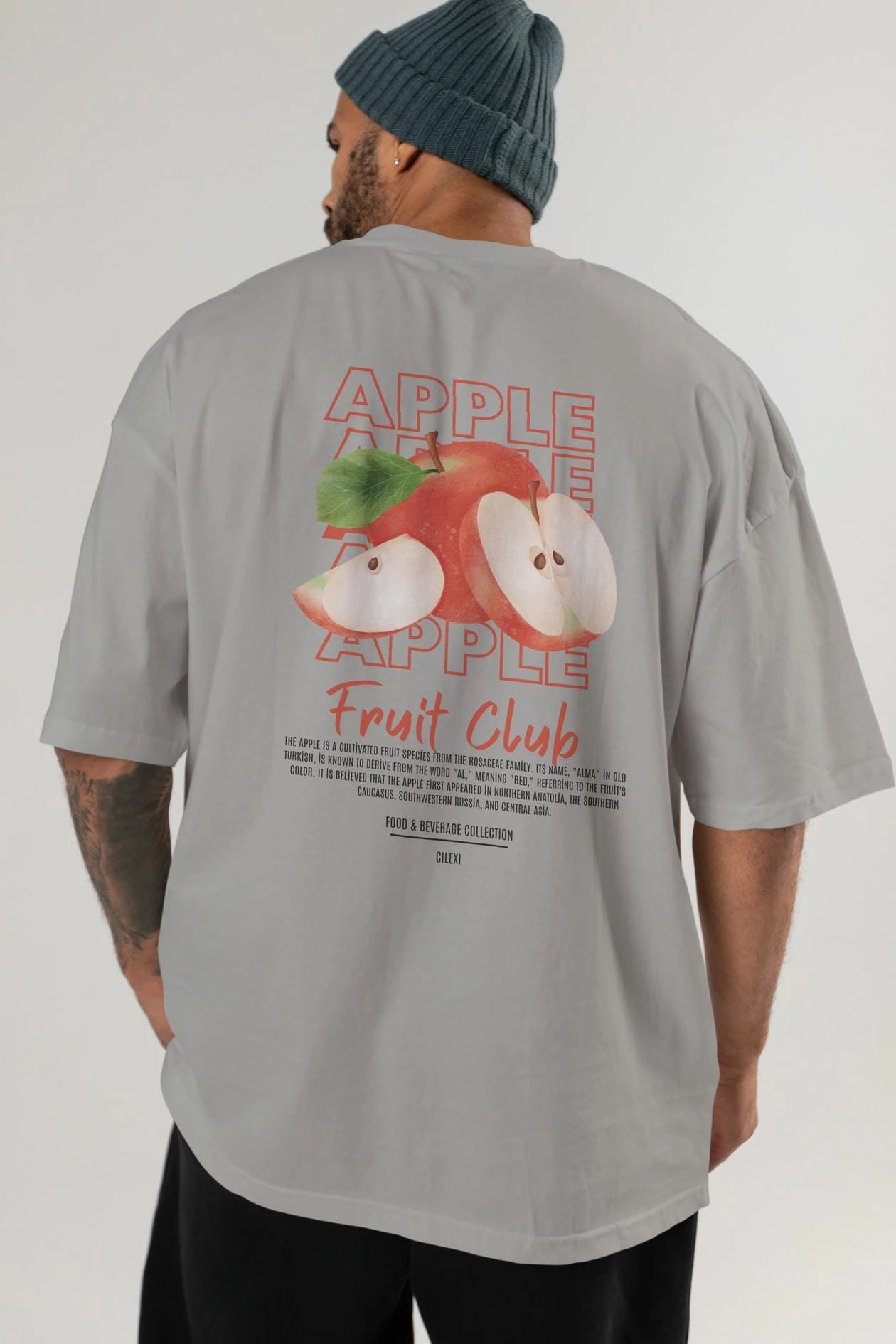 Apple Arka Baskılı Oversize t-shirt Erkek Kadın Pamuk Bisiklet Yaka tişort