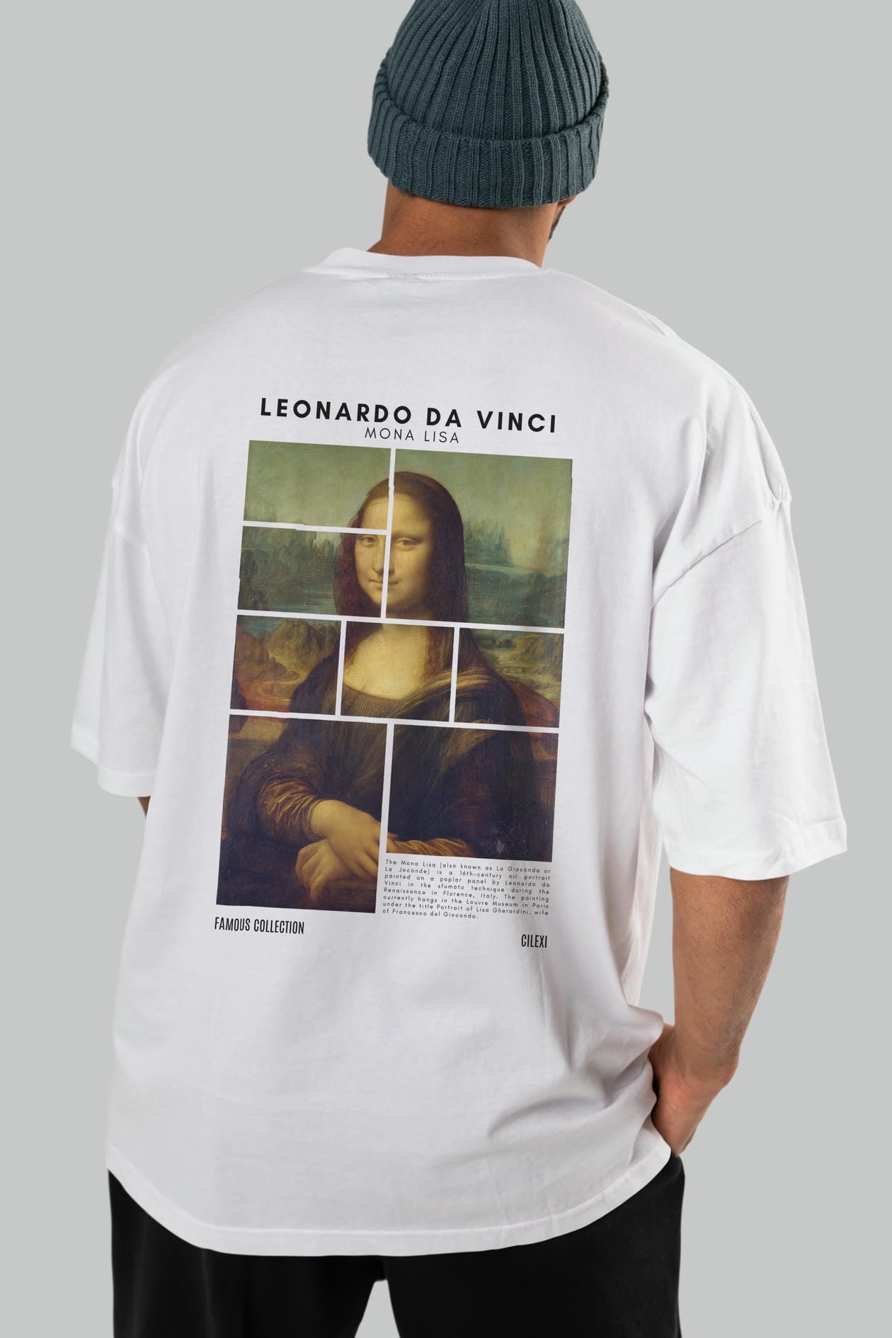 Leonardo Da Vinci Mona Lisa Arka Baskılı Oversize t-shirt Erkek Kadın Bisiklet Yaka Pamuk tişort