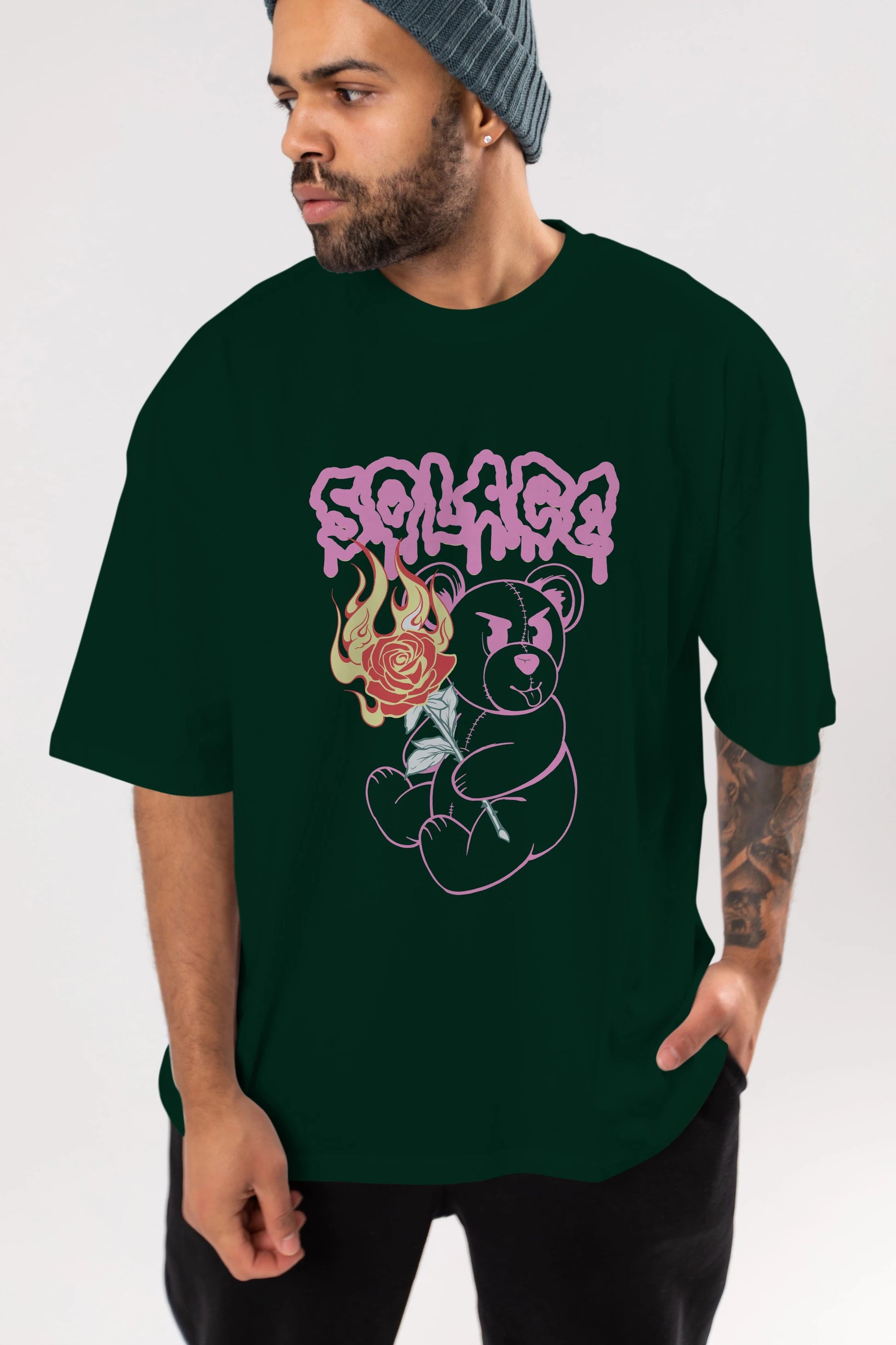 Solage Bear Ön Baskılı Oversize t-shirt Erkek Kadın Unisex