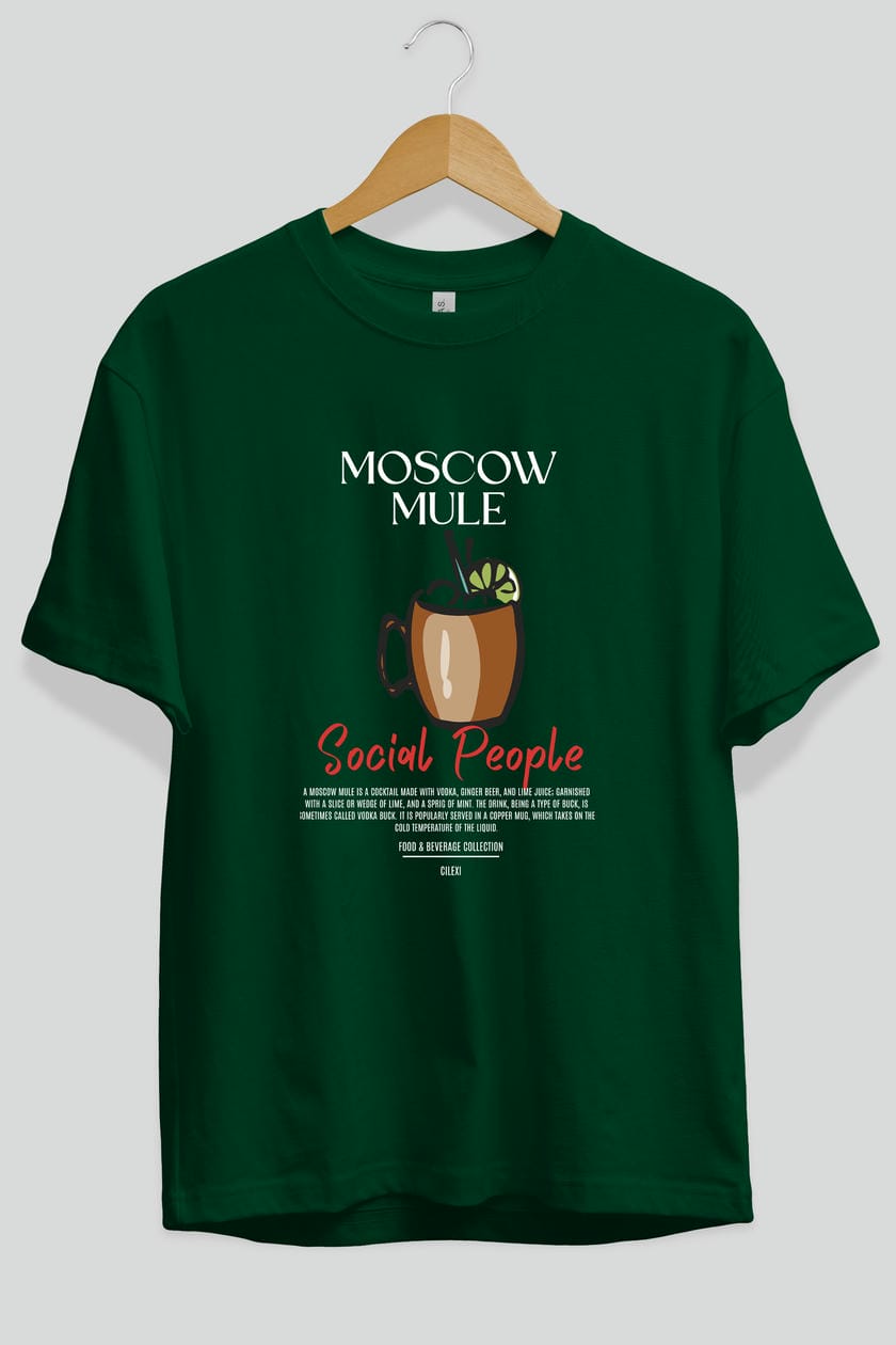 Moscow Mule Kokteyl Serisi ön Baskılı Oversize t-shirt Erkek Kadın %100 Pamuk Bisiklet Yaka tişort