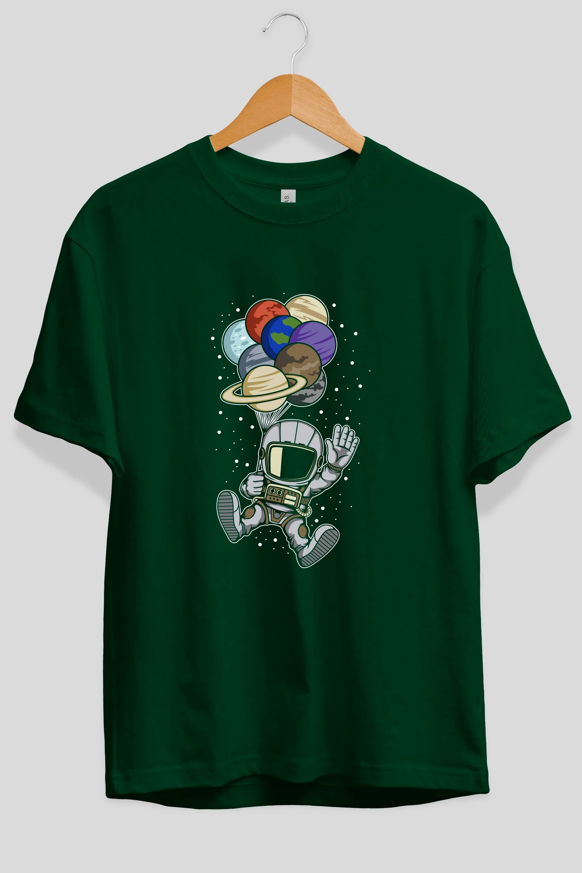 Astronaut Baloon Planets Ön Baskılı Oversize t-shirt Erkek Kadın Unisex