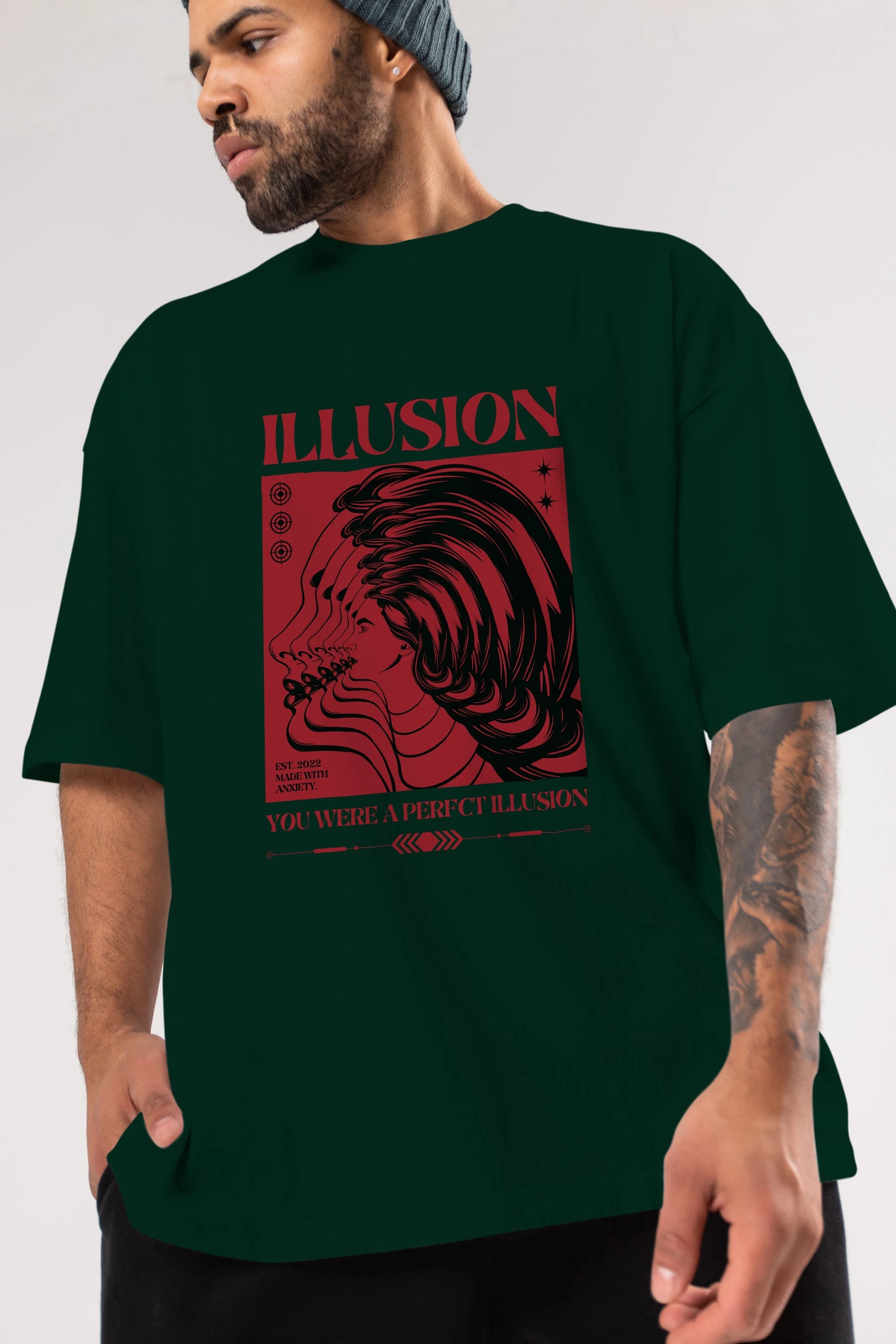 Illusion Streetwear Ön Baskılı Oversize t-shirt Erkek Kadın Unisex