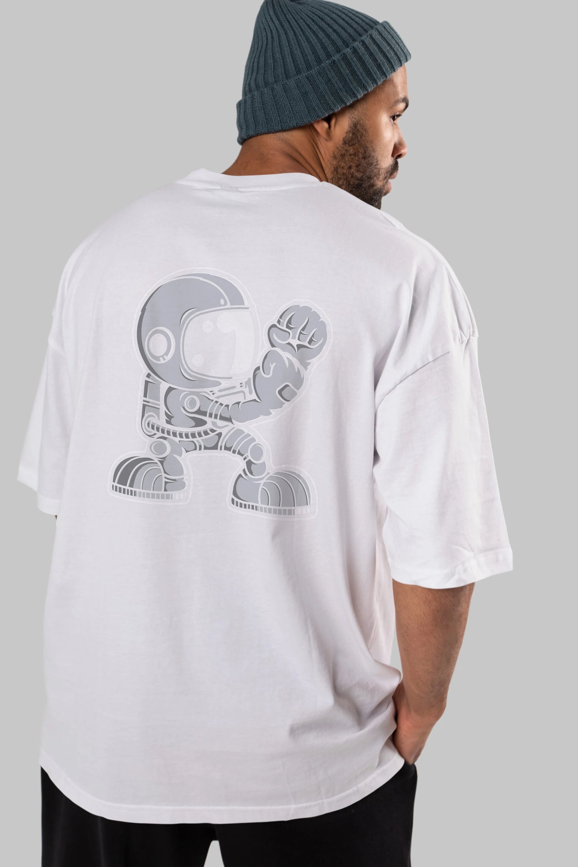Astronaut Fighting Irish Arka Baskılı Oversize t-shirt Erkek Kadın Unisex