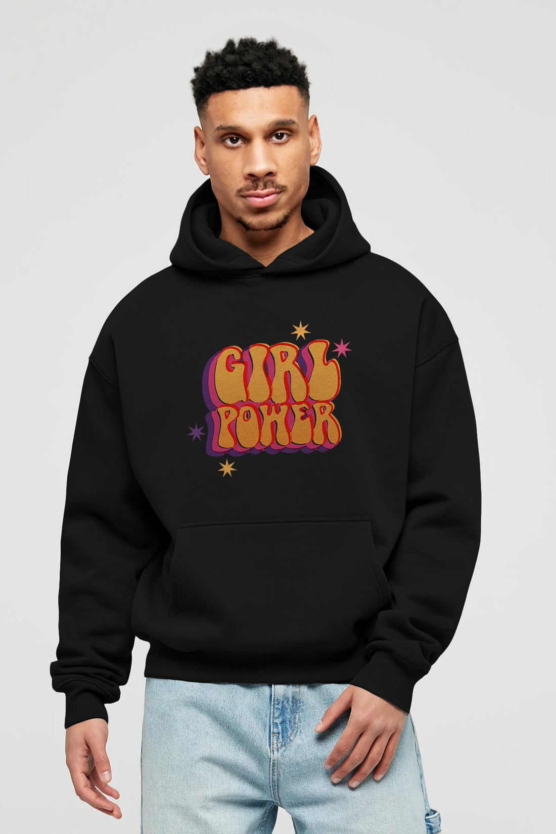 Girl Power Yazılı Ön Baskılı Oversize Hoodie Kapüşonlu Sweatshirt Erkek Kadın Unisex