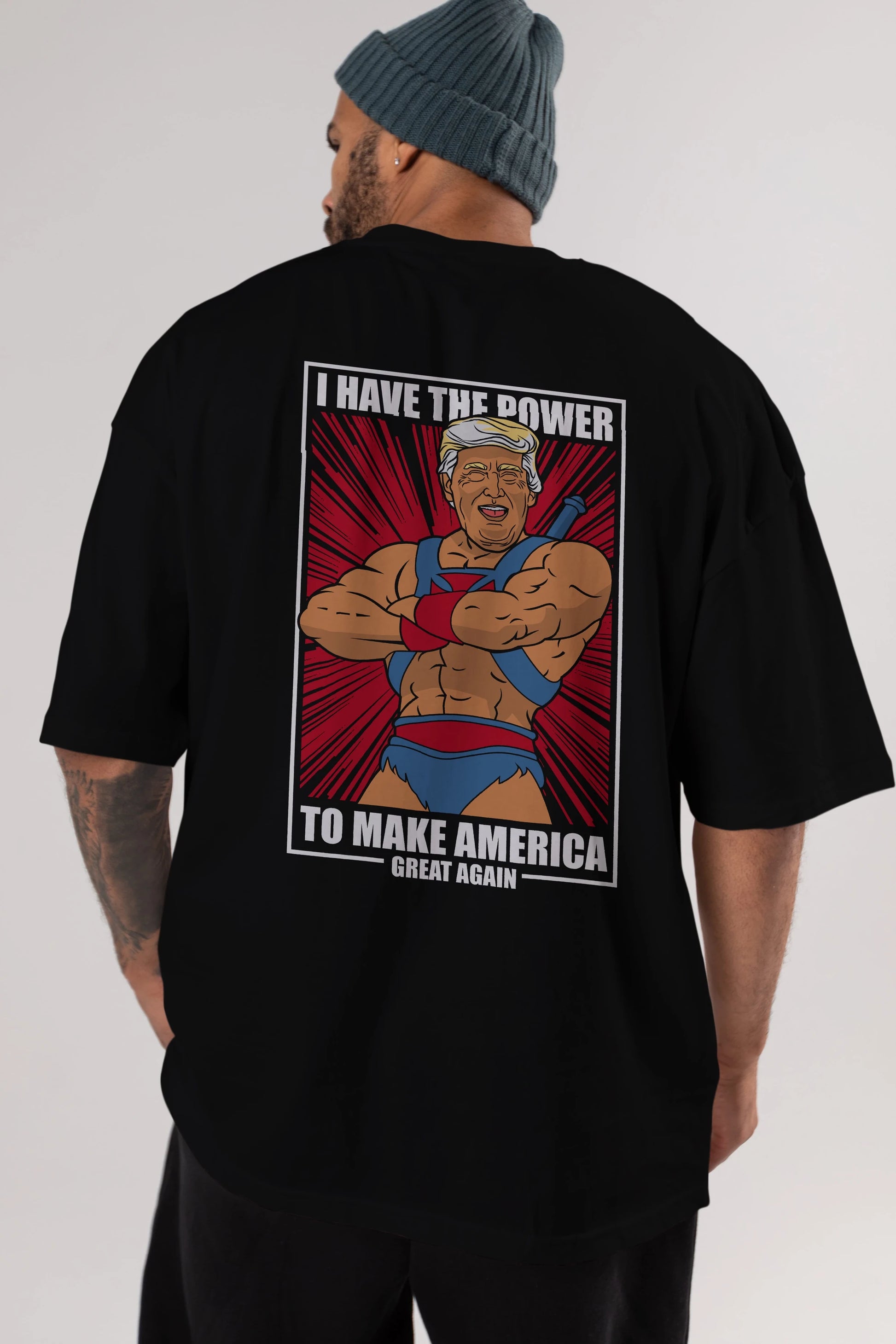 Trump Heman Arka Baskılı Oversize t-shirt Erkek Kadın Unisex %100 Pamuk tişort