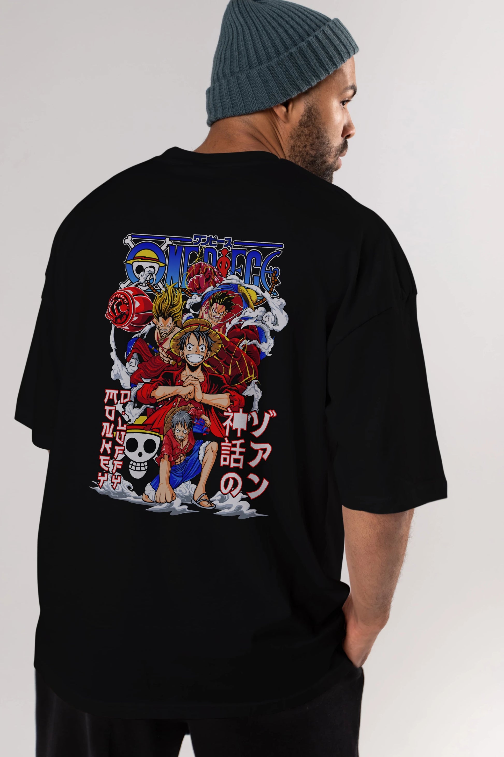 MONKEY D. LUFF-ONE PIECE 2 Anime Arka Baskılı Oversize t-shirt Erkek Kadın Unisex