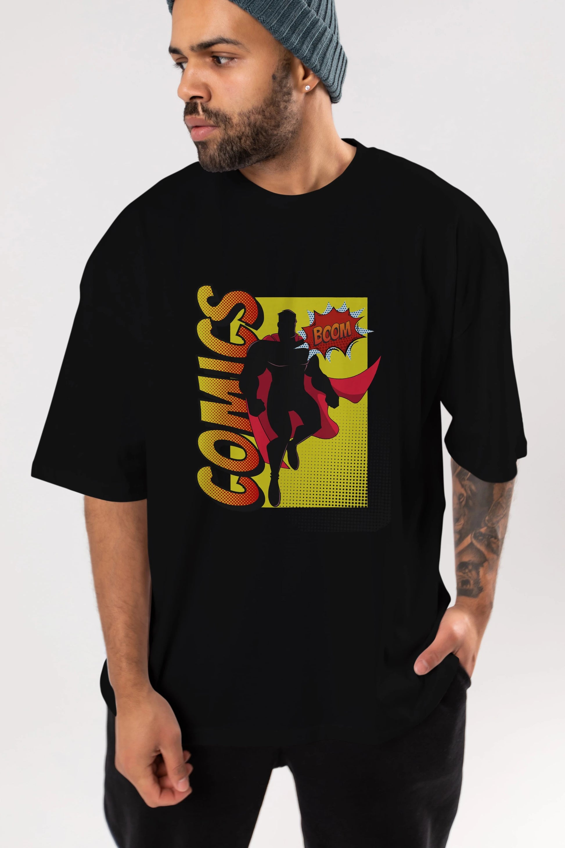 Comics Boom Ön Baskılı Oversize t-shirt Erkek Kadın Unisex