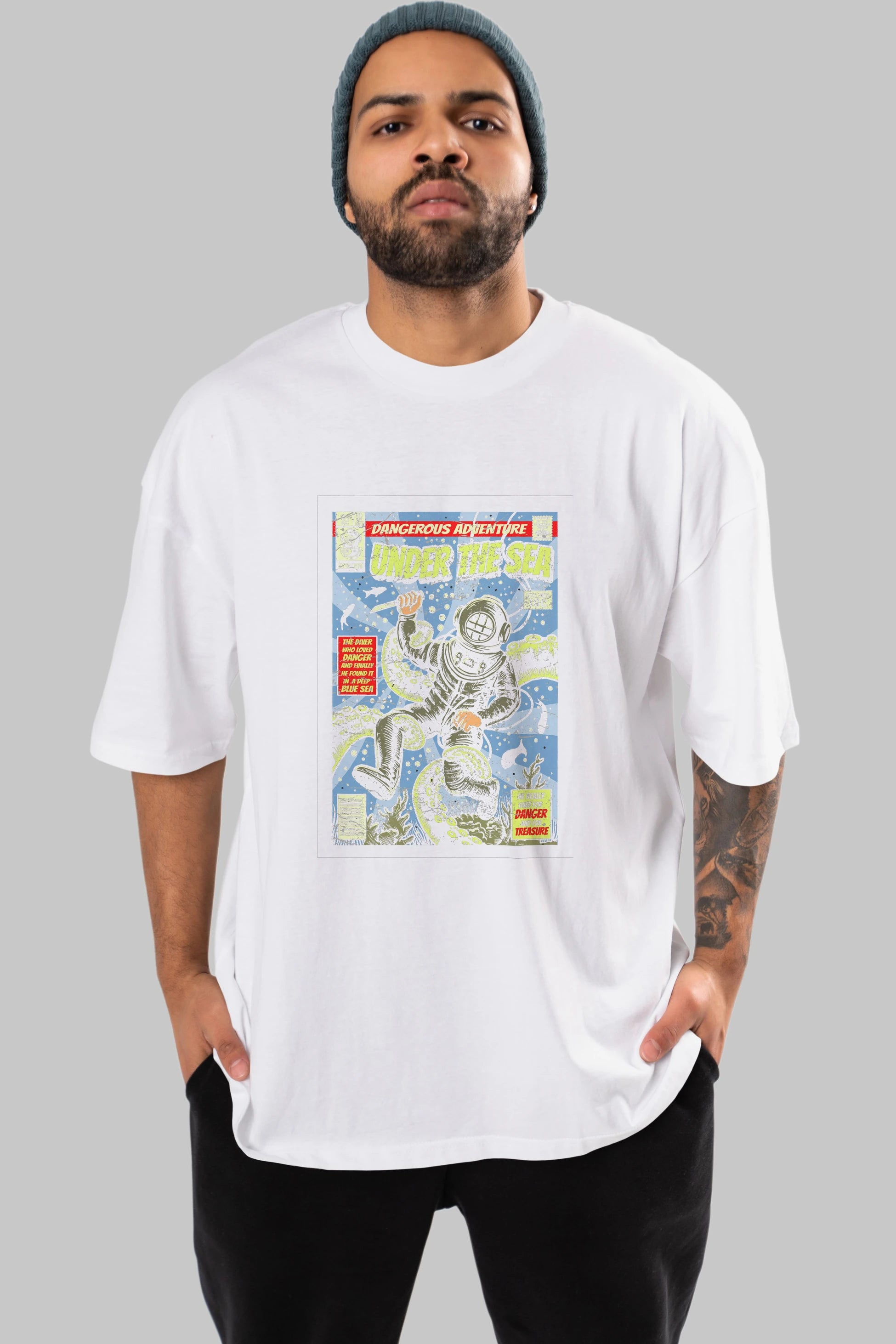 Under The Sea Ön Baskılı Oversize t-shirt Erkek Kadın Unisex %100 Pamuk tişort