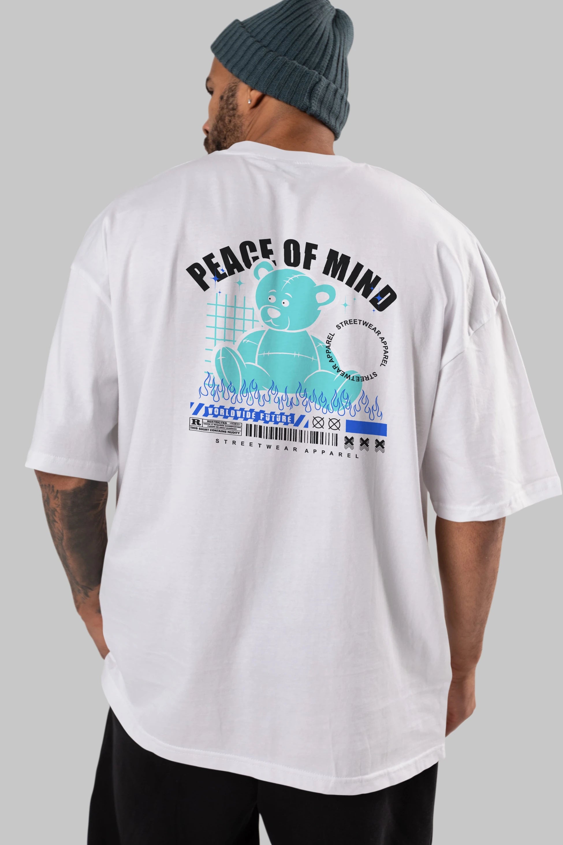 Teddy Bear Peace of Mind Arka Baskılı Oversize t-shirt Erkek Kadın Unisex