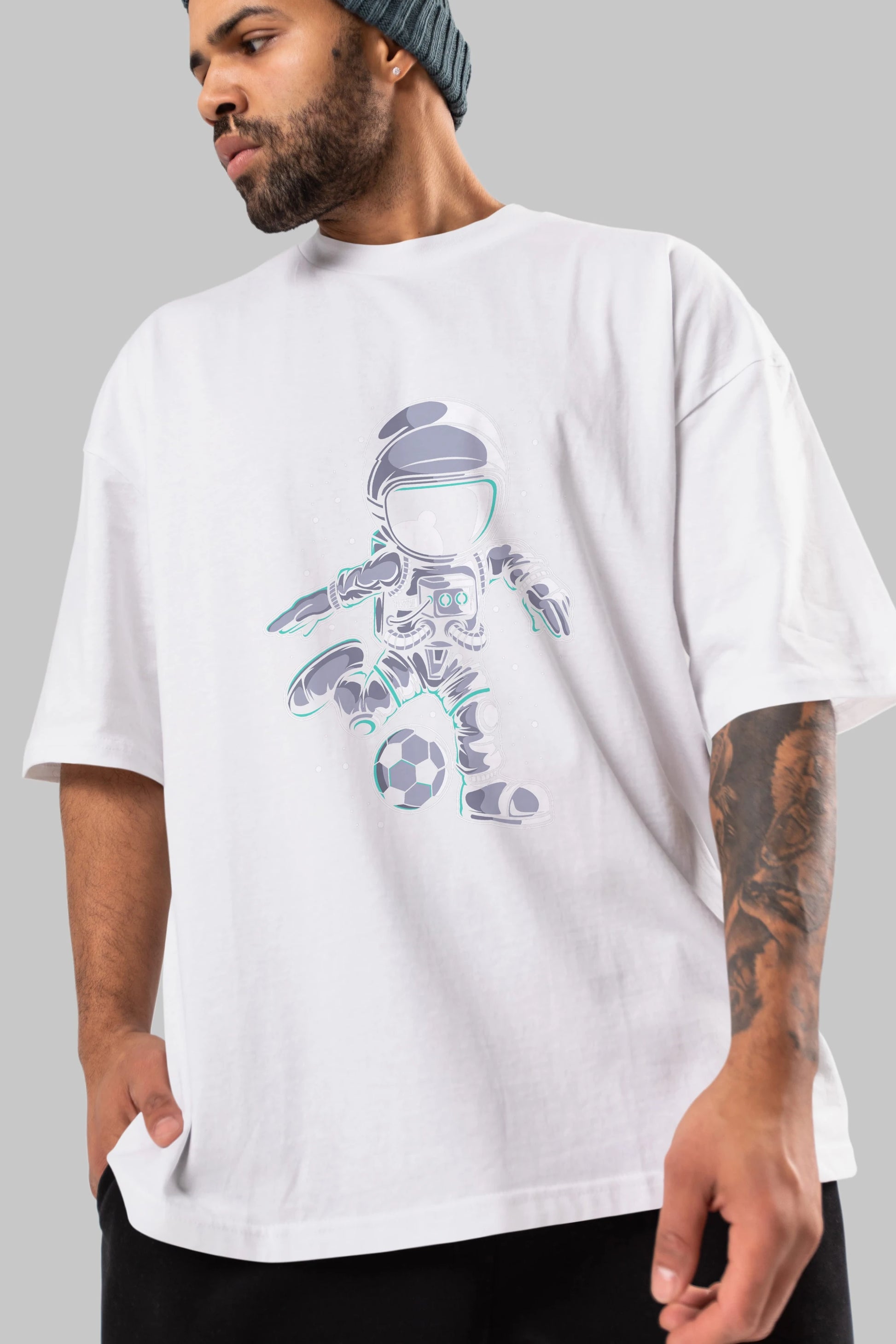 Astronaut Soccer (2) Ön Baskılı Oversize t-shirt Erkek Kadın Unisex
