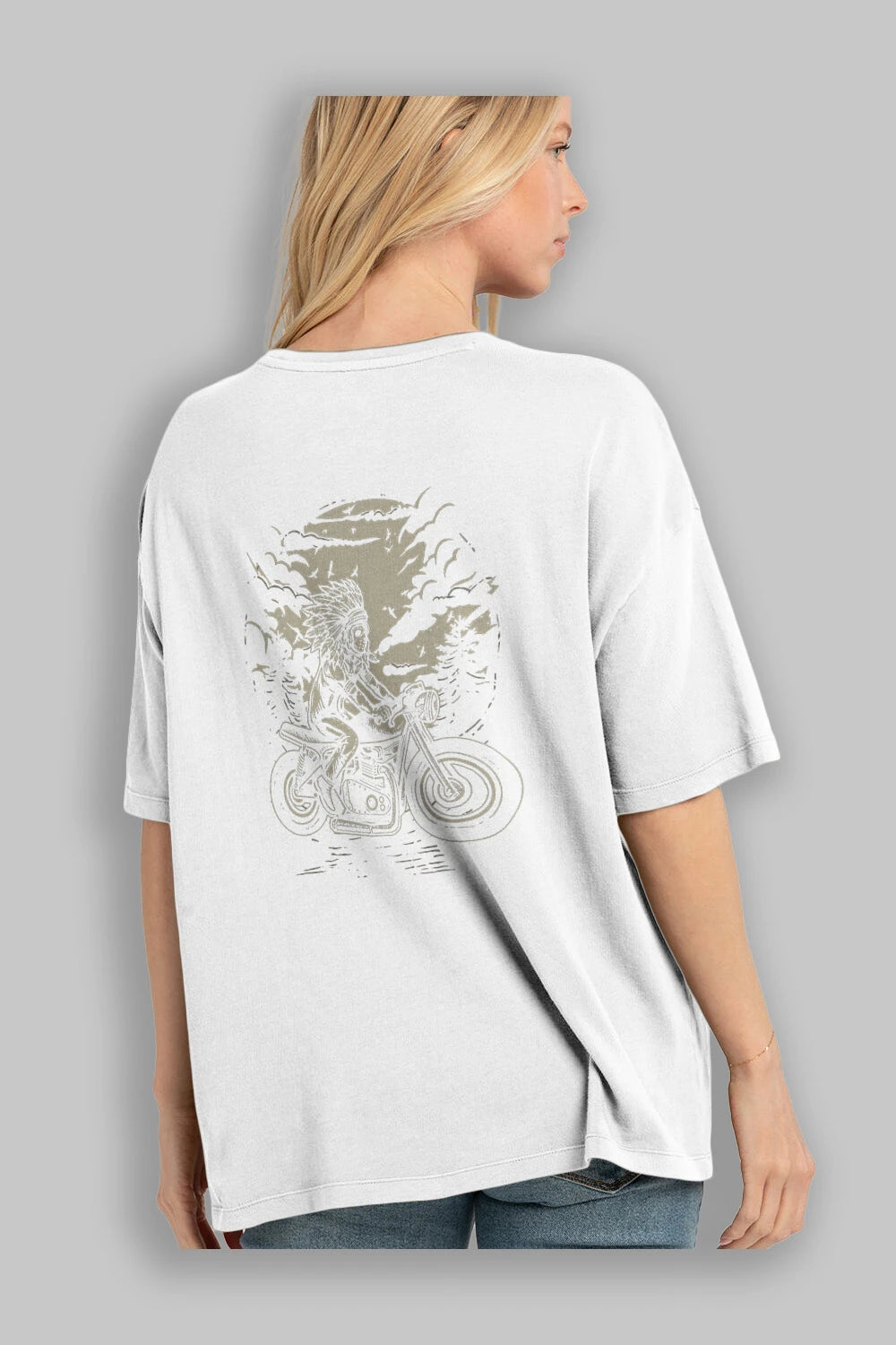 Indian Chief Rider Arka Baskılı Oversize t-shirt Erkek Kadın Unisex %100 Pamuk
