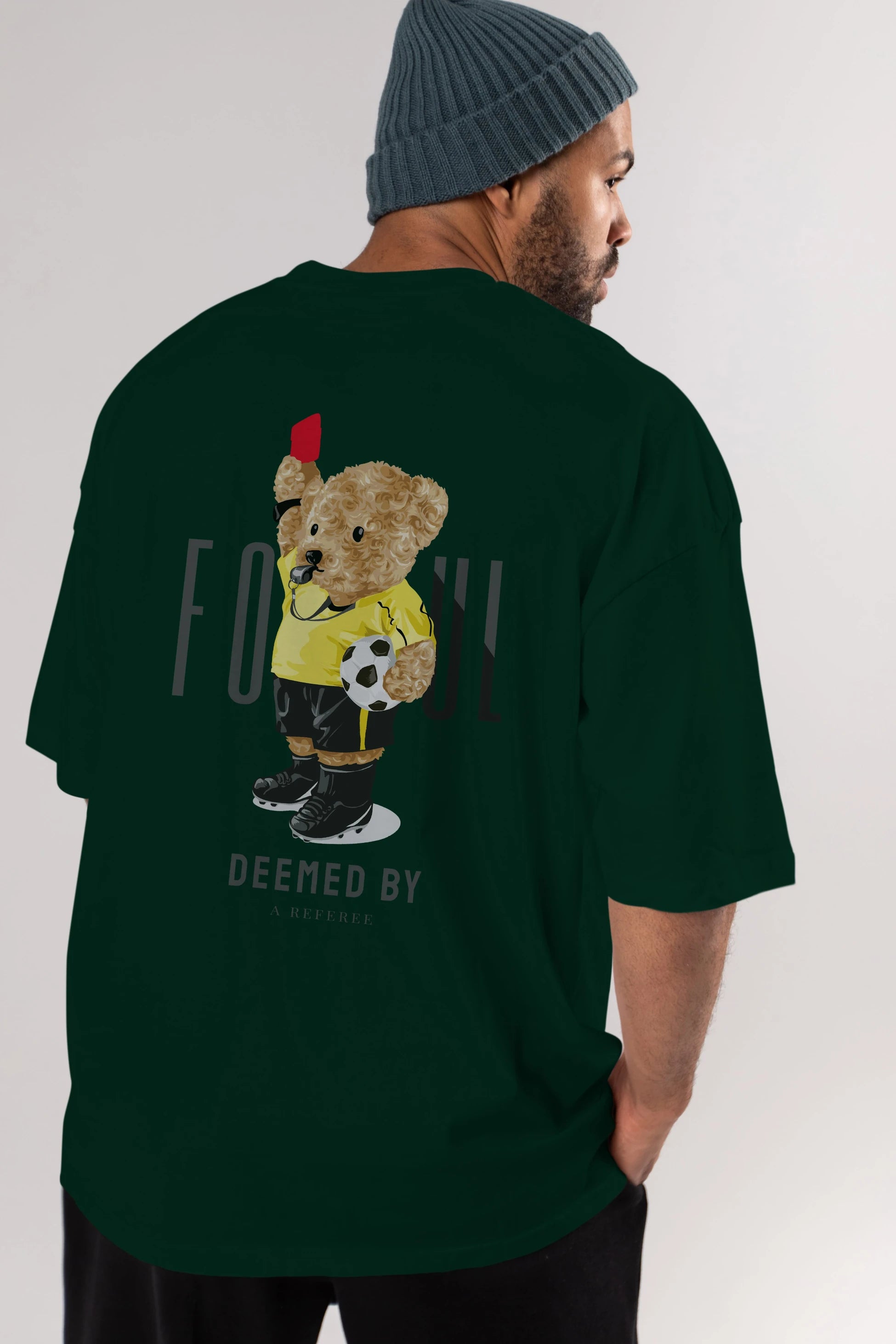 Teddy Bear Kırmızı Kart Arka Baskılı Oversize t-shirt Erkek Kadın Unisex %100 Pamuk