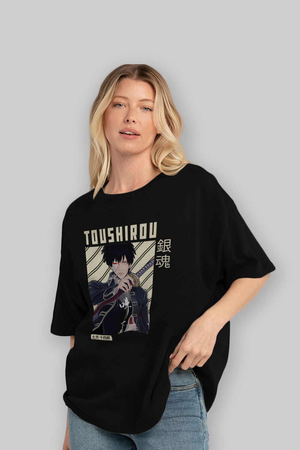 Toushirou Hijikata Anime Ön Baskılı Oversize t-shirt %100 pamuk Erkek Kadın Unisex