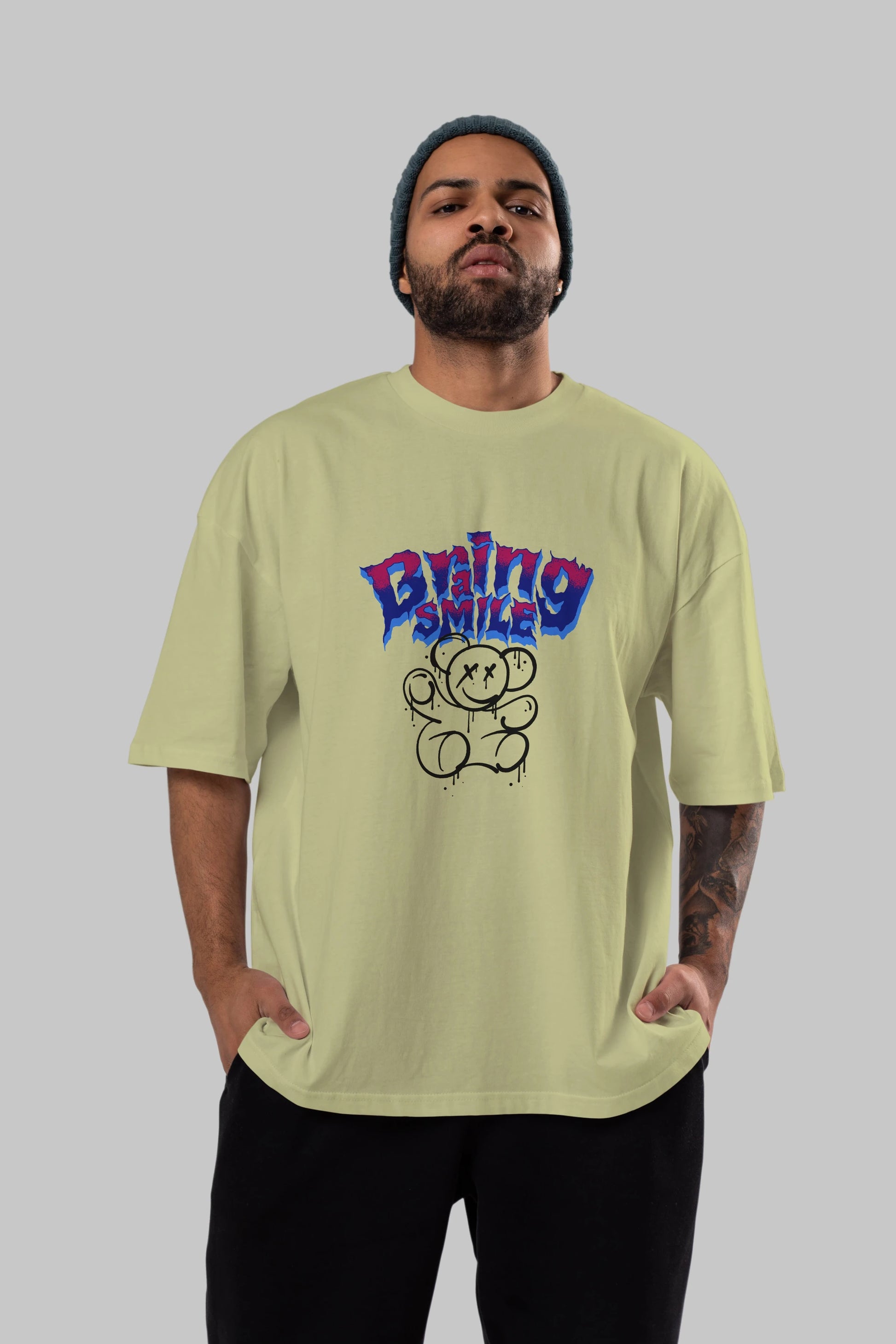 Teddy Bear Braing Smile Ön Baskılı Oversize t-shirt Erkek Kadın Unisex