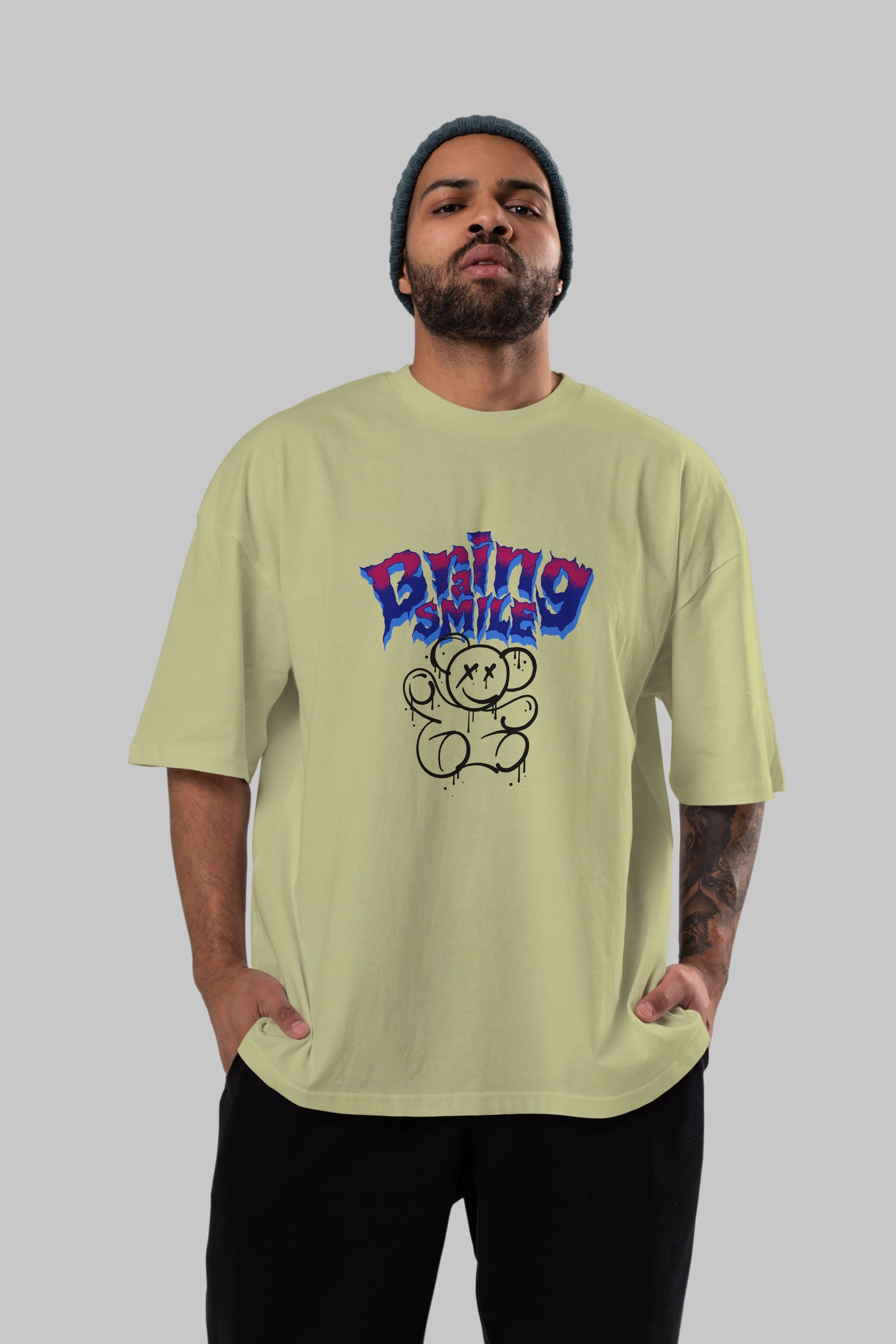 Teddy Bear Braing Smile Ön Baskılı Oversize t-shirt Erkek Kadın Unisex