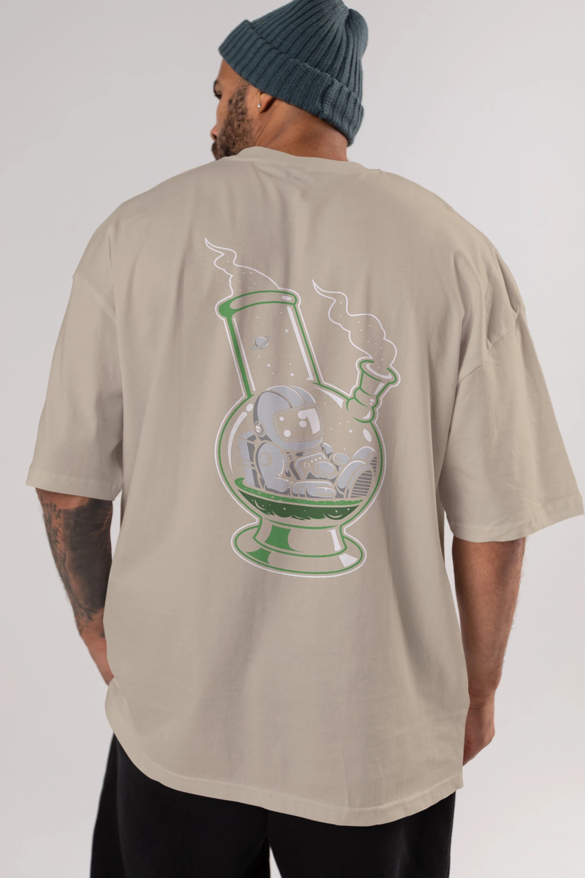 Astronaut Bong Arka Baskılı Oversize t-shirt Erkek Kadın Unisex