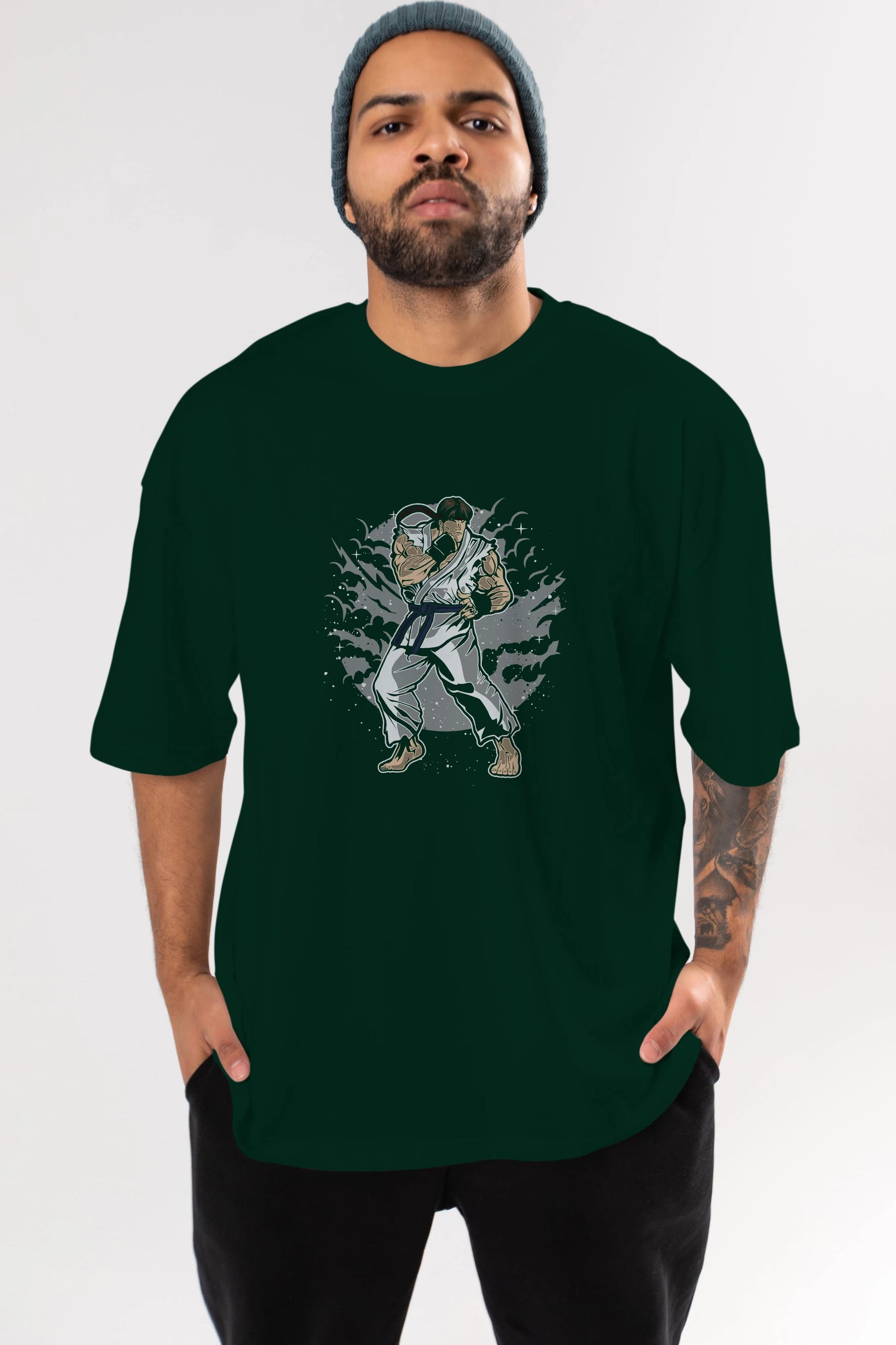 RYU Ön Baskılı Oversize t-shirt Erkek Kadın Unisex %100 Pamuk tişort