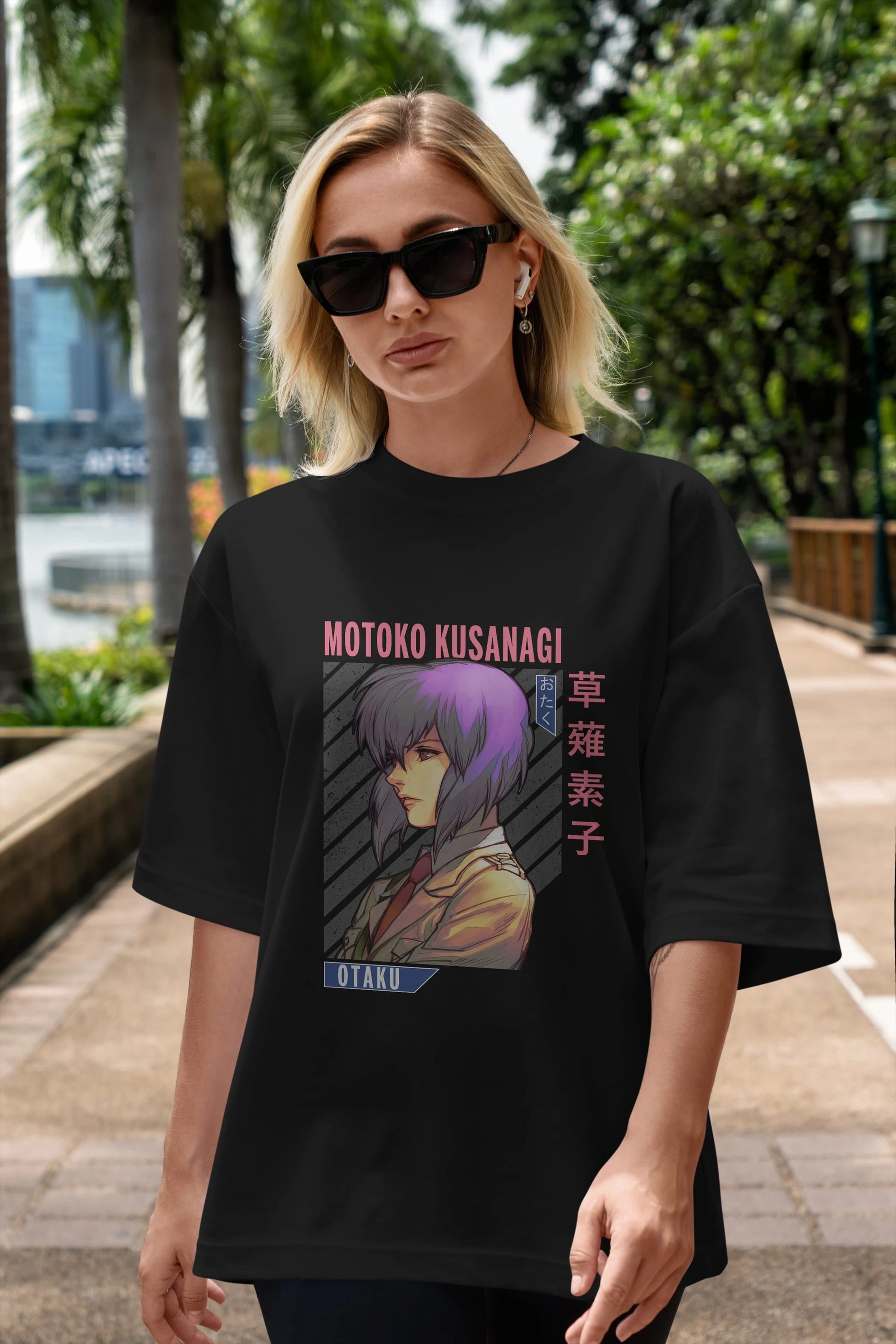 Motoko Kusanagi 4 Anime Ön Baskılı Oversize t-shirt %100 pamuk Erkek Kadın Unisex