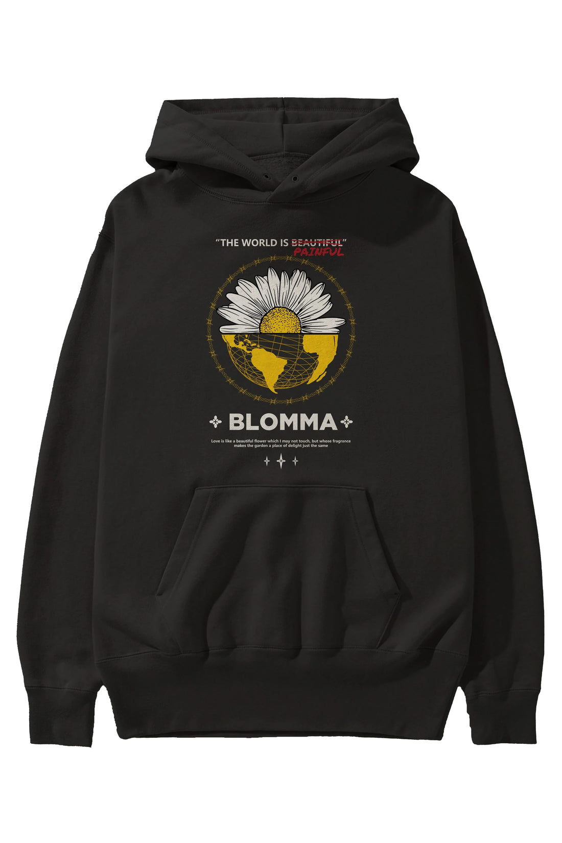 Blomma Ön Baskılı Hoodie Oversize Kapüşonlu Sweatshirt Erkek Kadın Unisex