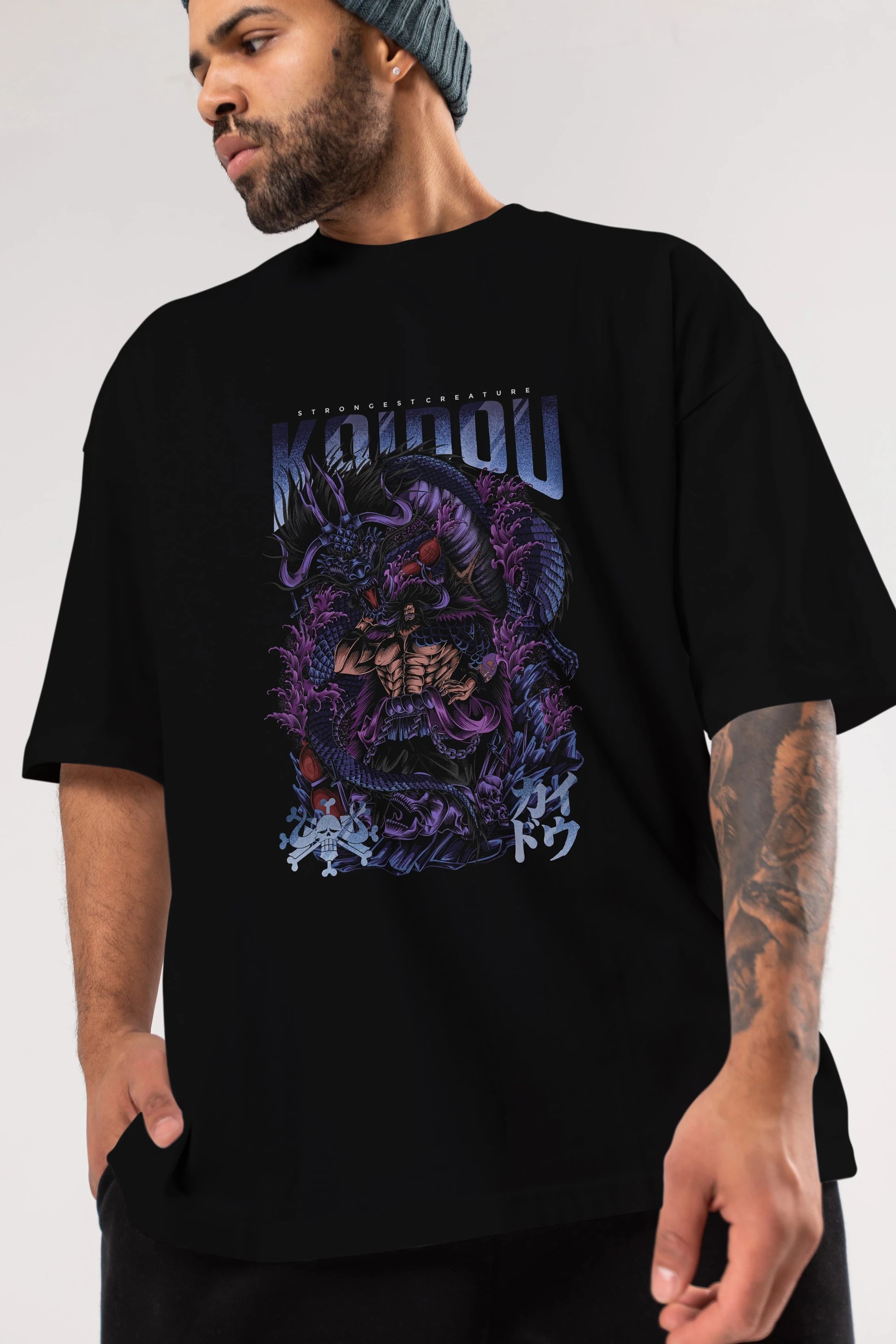 KAIDOU ONE PIECE Anime Ön Baskılı Oversize t-shirt %100 pamuk Erkek Kadın Unisex