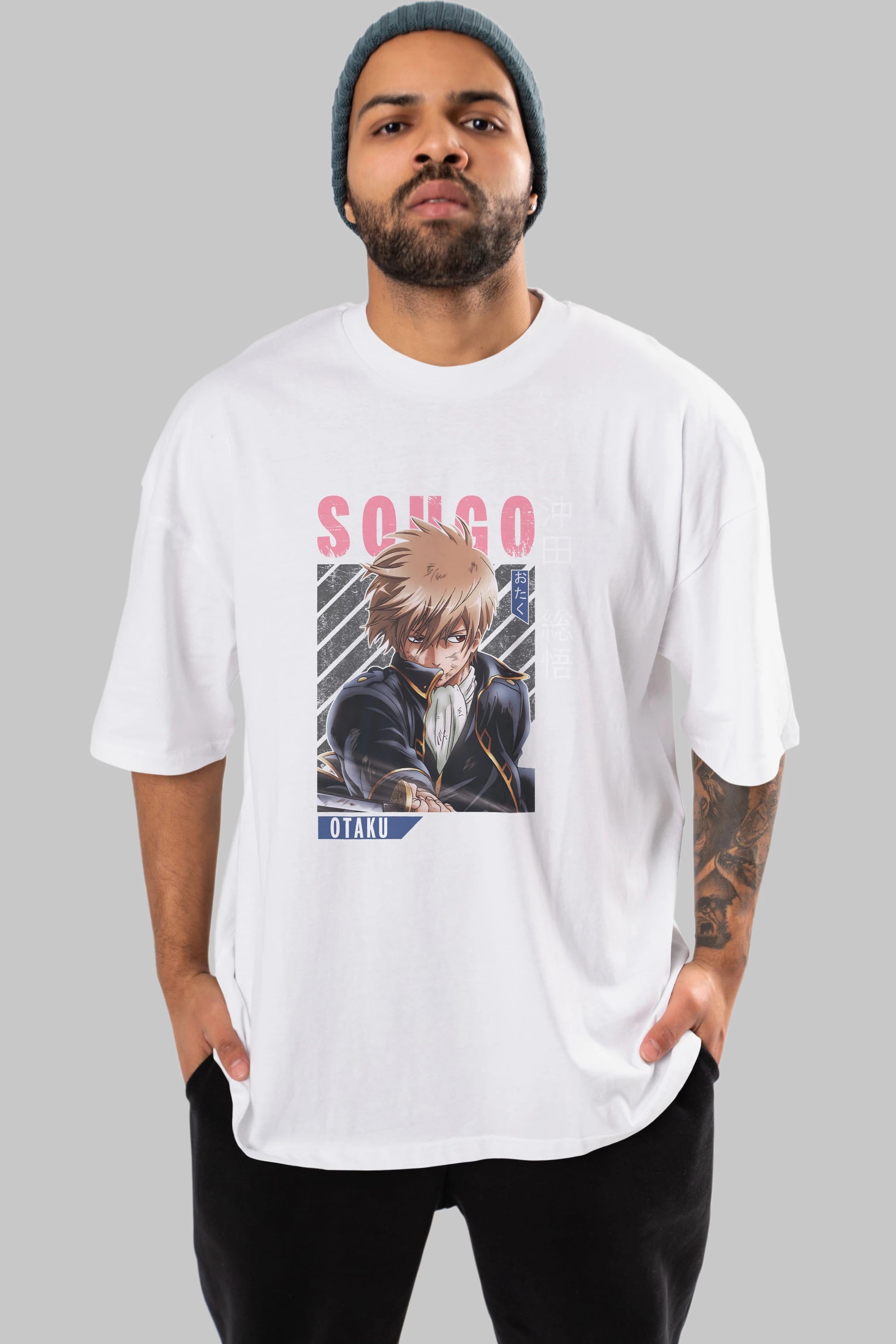 Sougo Okita GINTAMA Anime Ön Baskılı Oversize t-shirt %100 pamuk Erkek Kadın Unisex