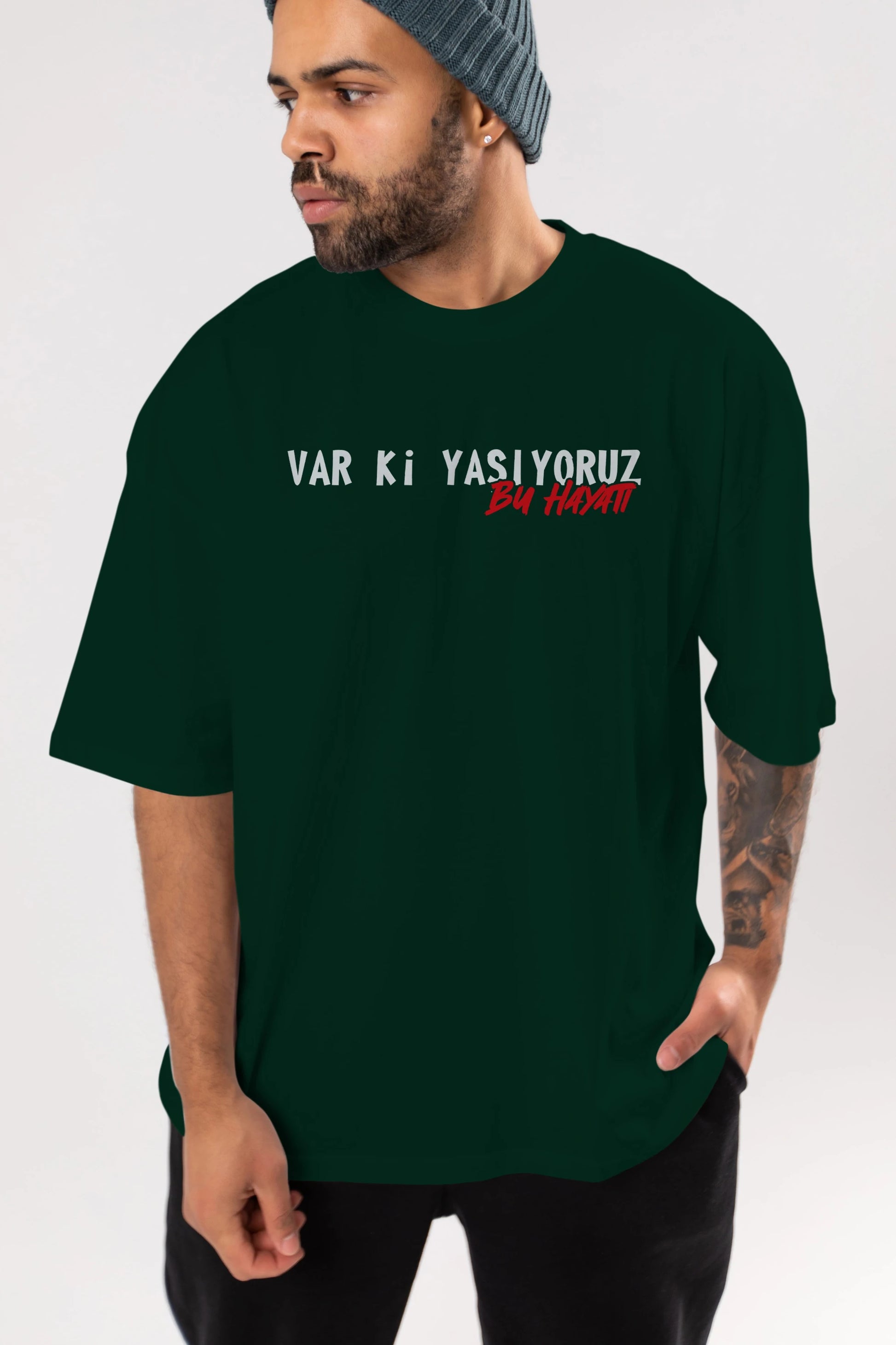 Var Ki Yaşıyoruz Bu Hayatı Ön Baskılı Oversize t-shirt %100 pamuk Erkek Kadın Unisex