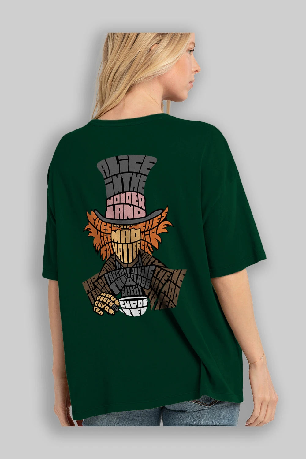 Madhatter Arka Baskılı Oversize t-shirt %100 pamuk Erkek Kadın Unisex
