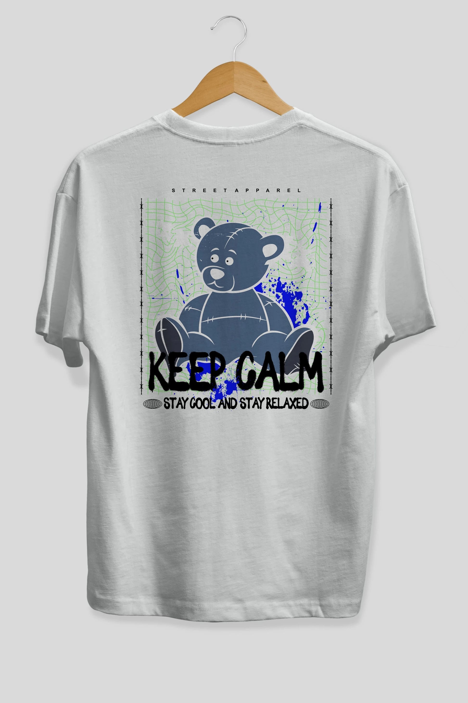 Keep Calm Bear Arka Baskılı Oversize t-shirt Erkek Kadın Unisex