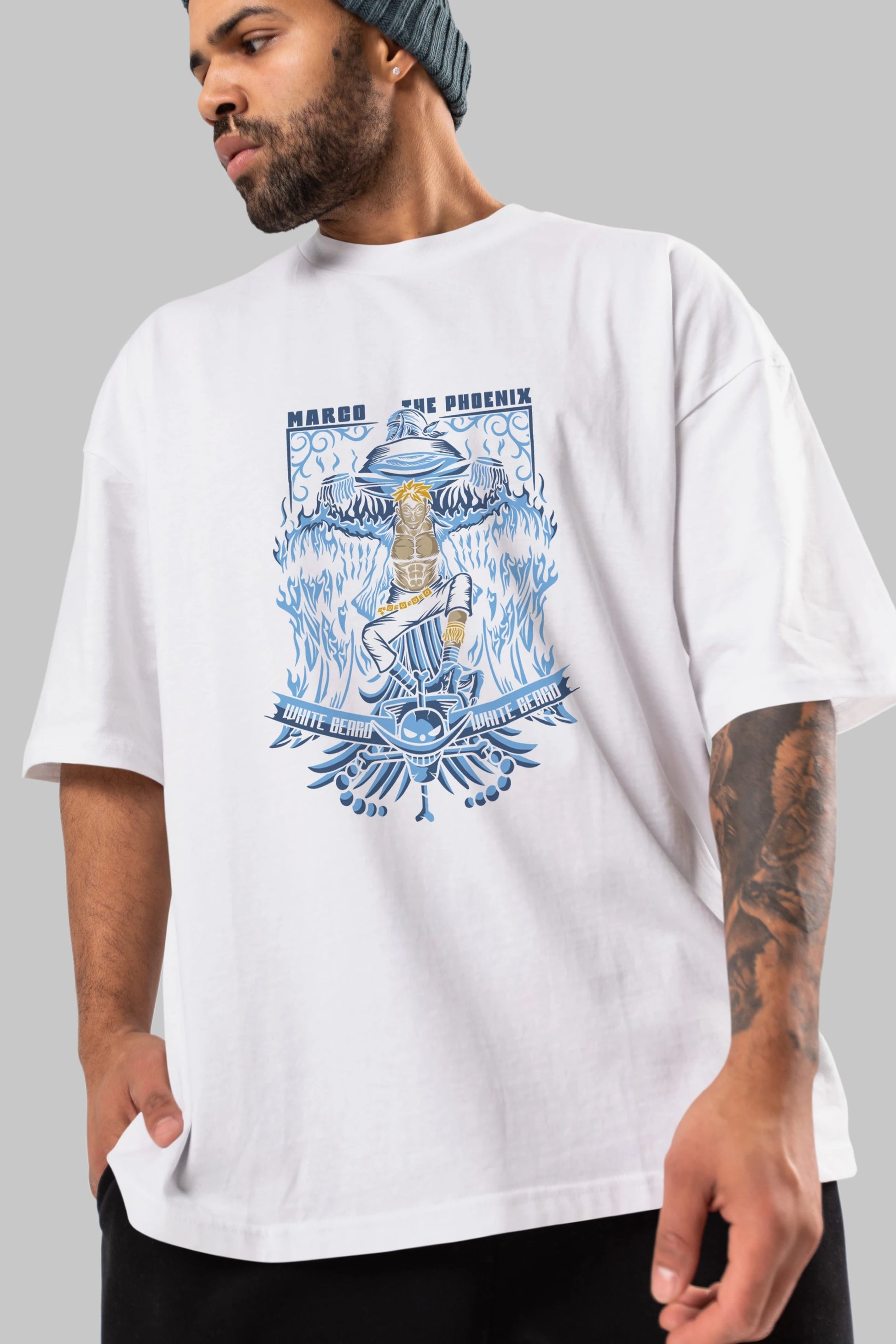 MARCO EL FENIX One Piece Anime Ön Baskılı Oversize t-shirt %100 pamuk Erkek Kadın Unisex