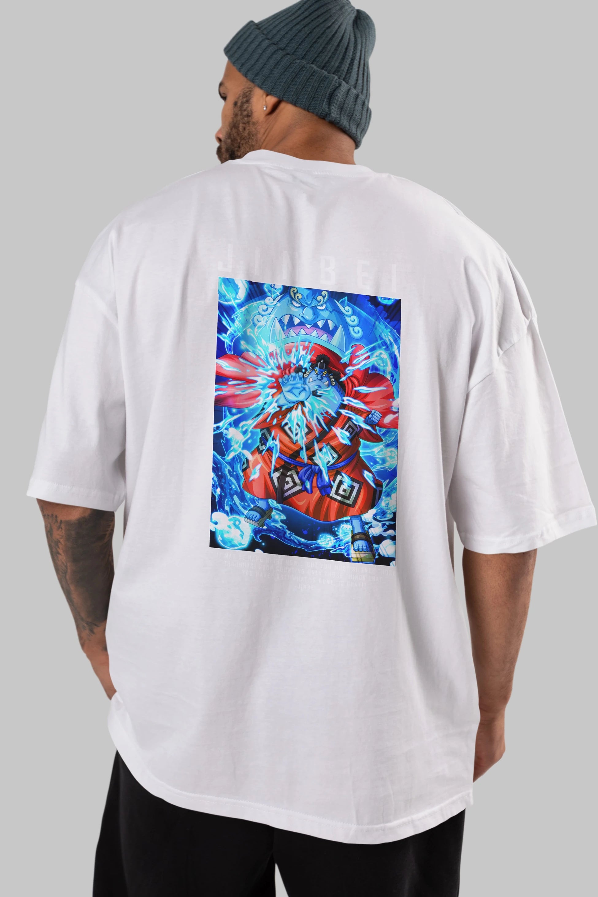 Jinbei Anime Arka Baskılı Oversize t-shirt Erkek Kadın Unisex %100 pamuk tişort