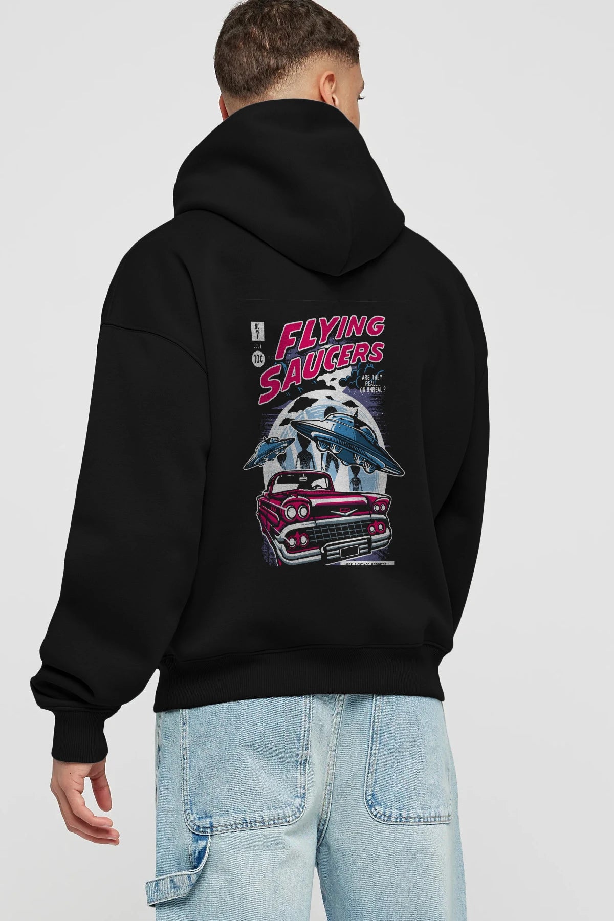 Flying Saucers Arka Baskılı Hoodie Oversize Kapüşonlu Sweatshirt Erkek Kadın Unisex