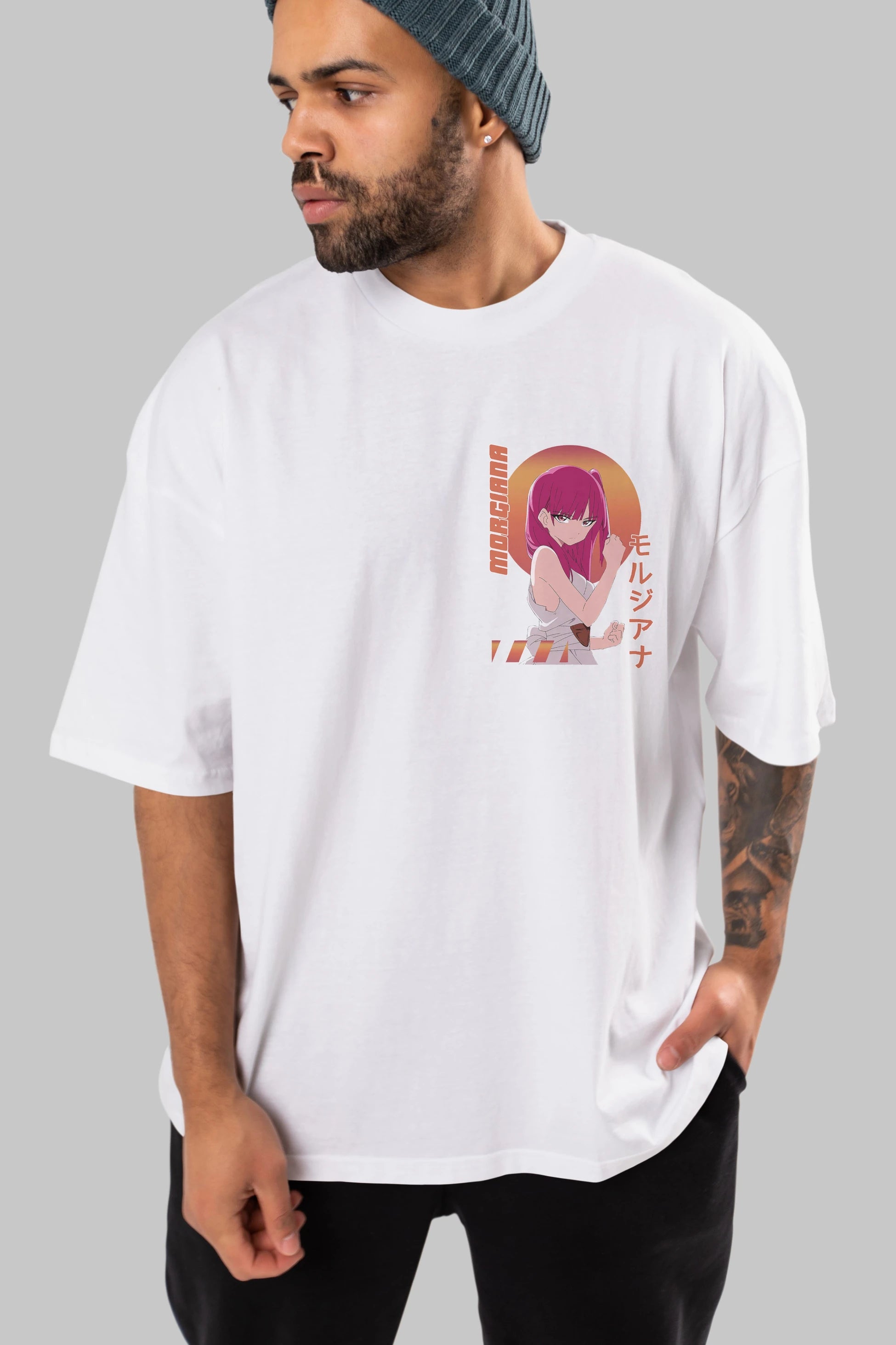 Morgiana 5 Ön Sol Baskılı Oversize t-shirt Erkek Kadın Unisex %100 Pamuk Bisiklet Yaka tişort