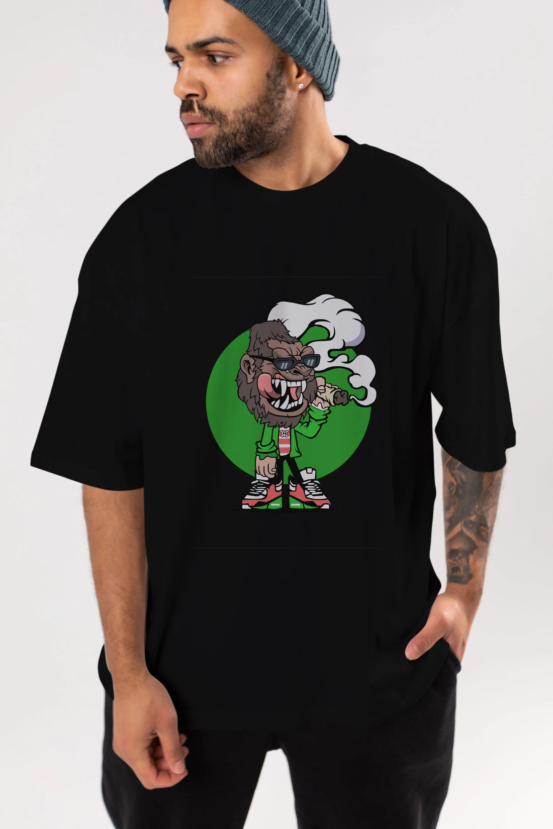 Gorilla Smoker Ön Baskılı Oversize t-shirt Erkek Kadın Unisex %100 Pamuk tişort