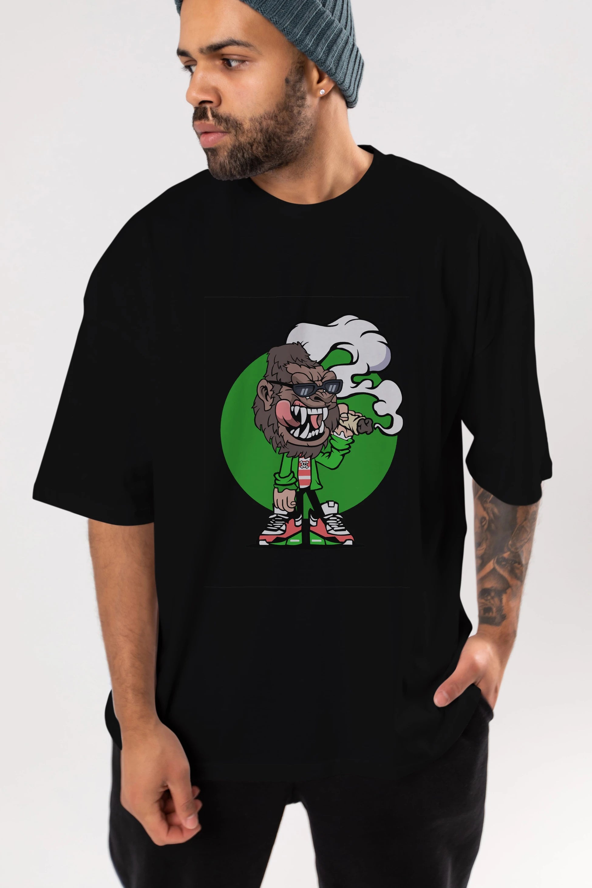 Gorilla Smoker Ön Baskılı Oversize t-shirt Erkek Kadın Unisex %100 Pamuk tişort