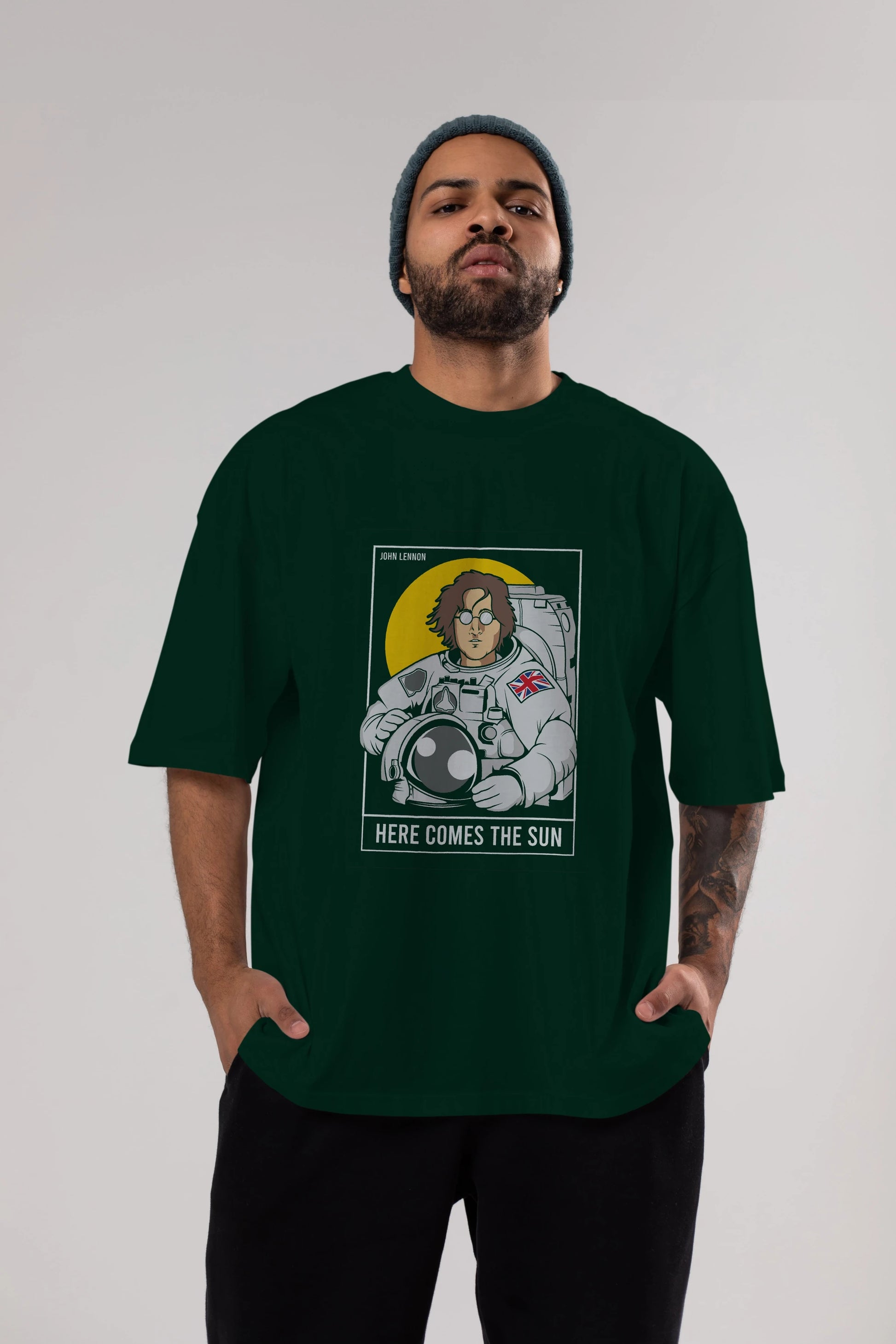 John Lennon Astronot Ön Baskılı Oversize t-shirt Erkek Kadın Unisex %100 Pamuk tişort